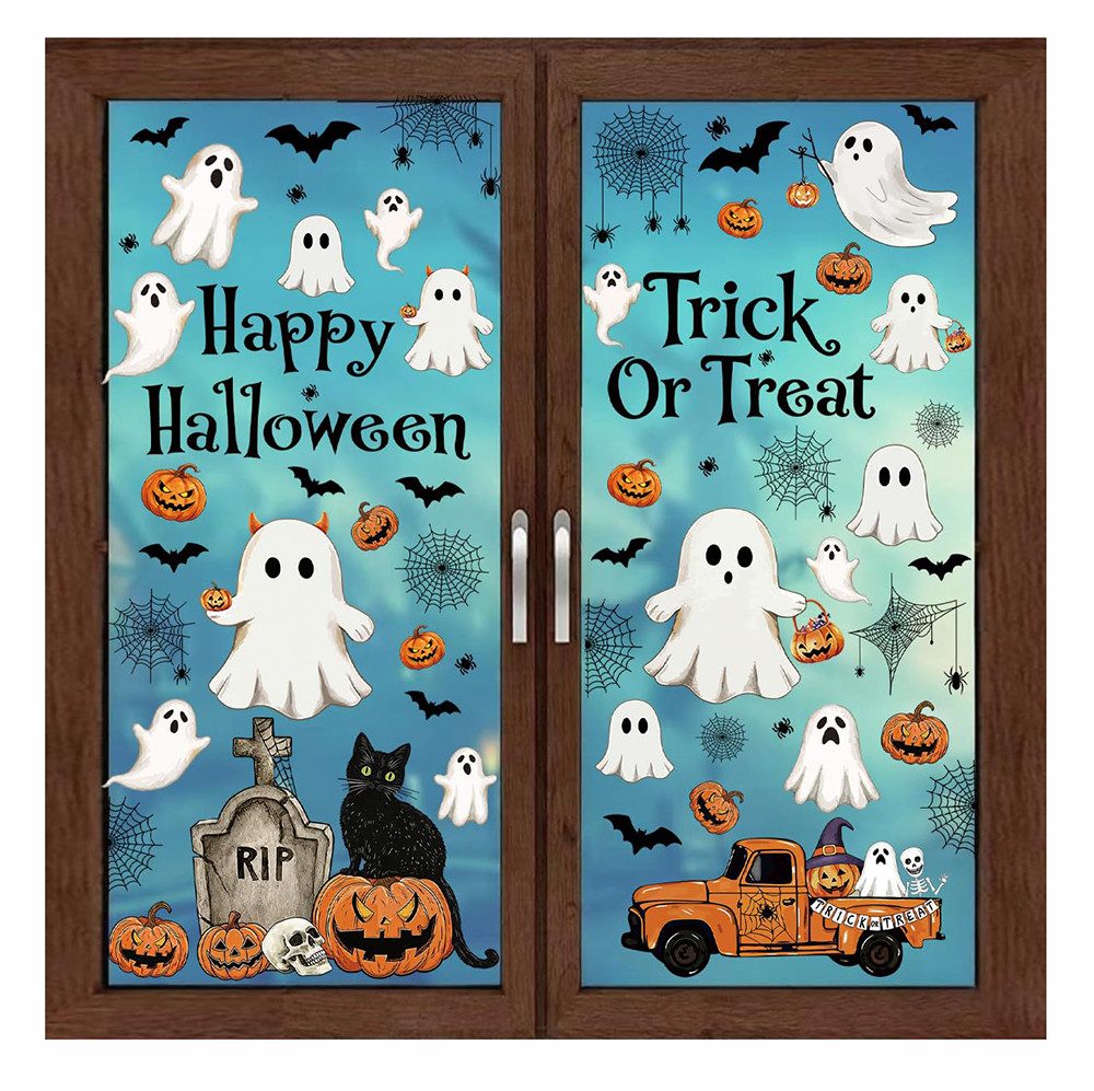 Sorvyzxn Fensterbild Wiederverwendbare Fensterbilder Halloween,statisch haftend, Halloween-Dekoration für Innenräume,beidseitiger Druck