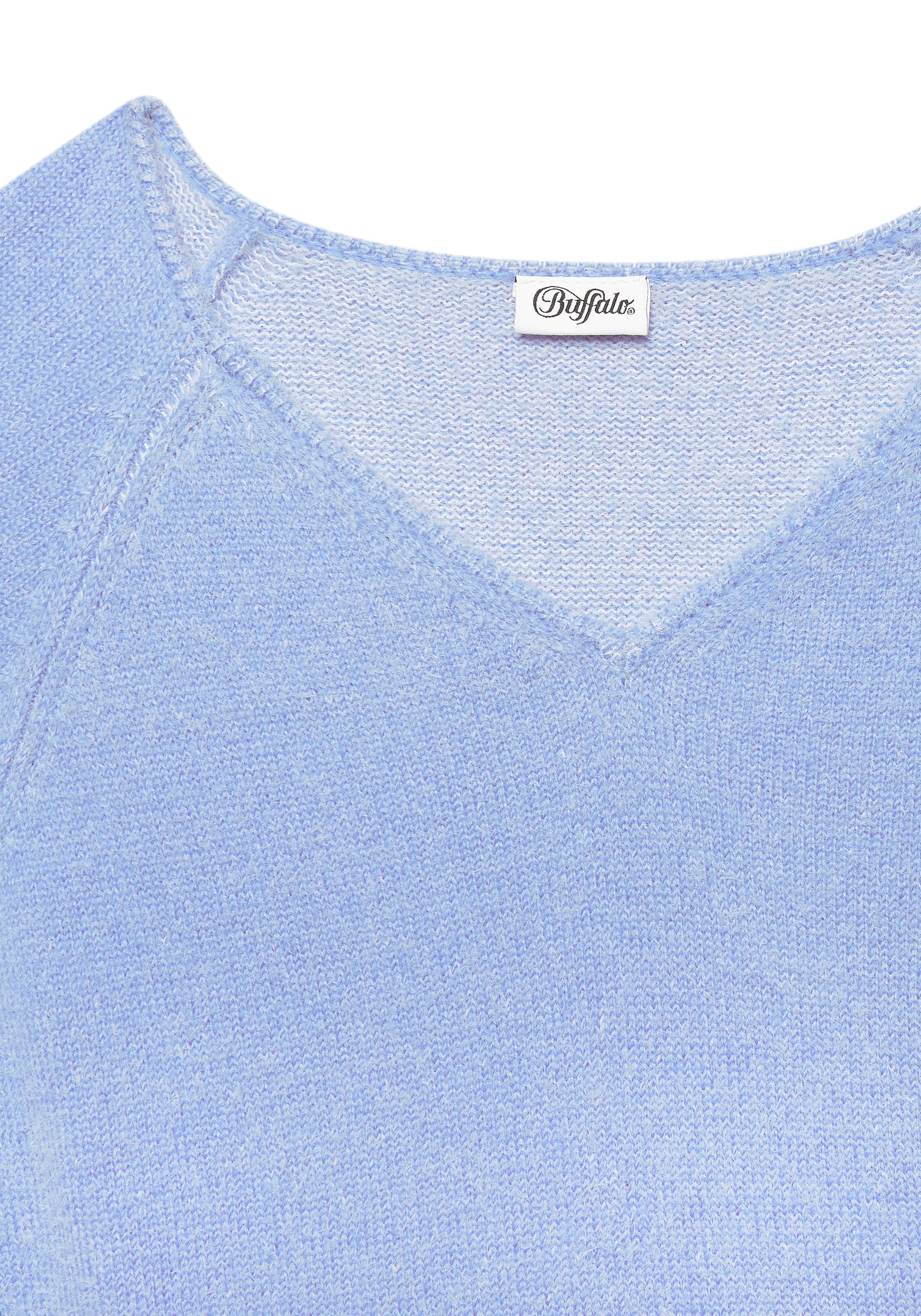 Buffalo V-Ausschnitt-Pullover mit modischer Melange-Optik, weicher Strickpullover, elastisch
