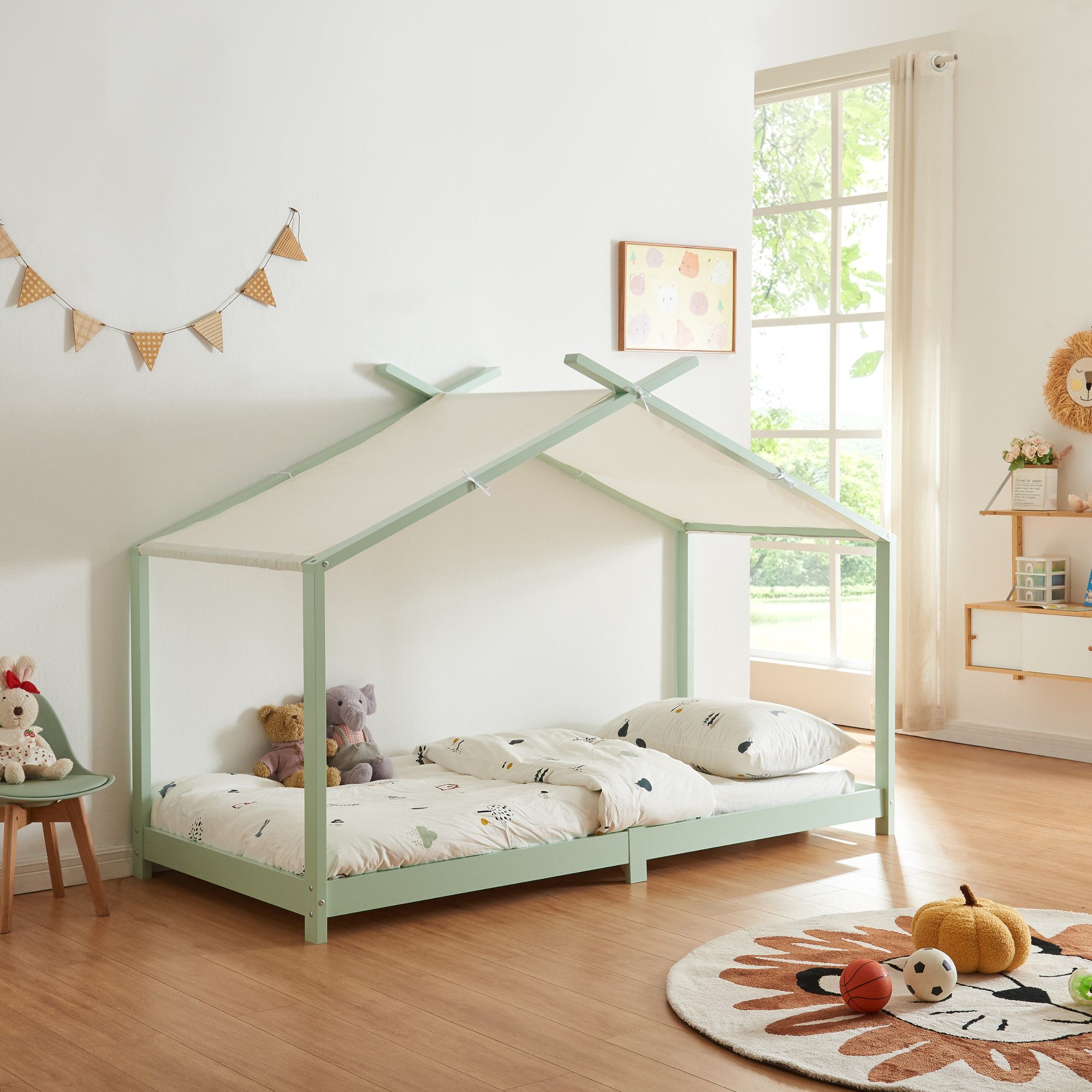 en.casa Kinderbett, »Brome« Hausbett 90 x 200 cm Holz Mintgrün günstig online kaufen