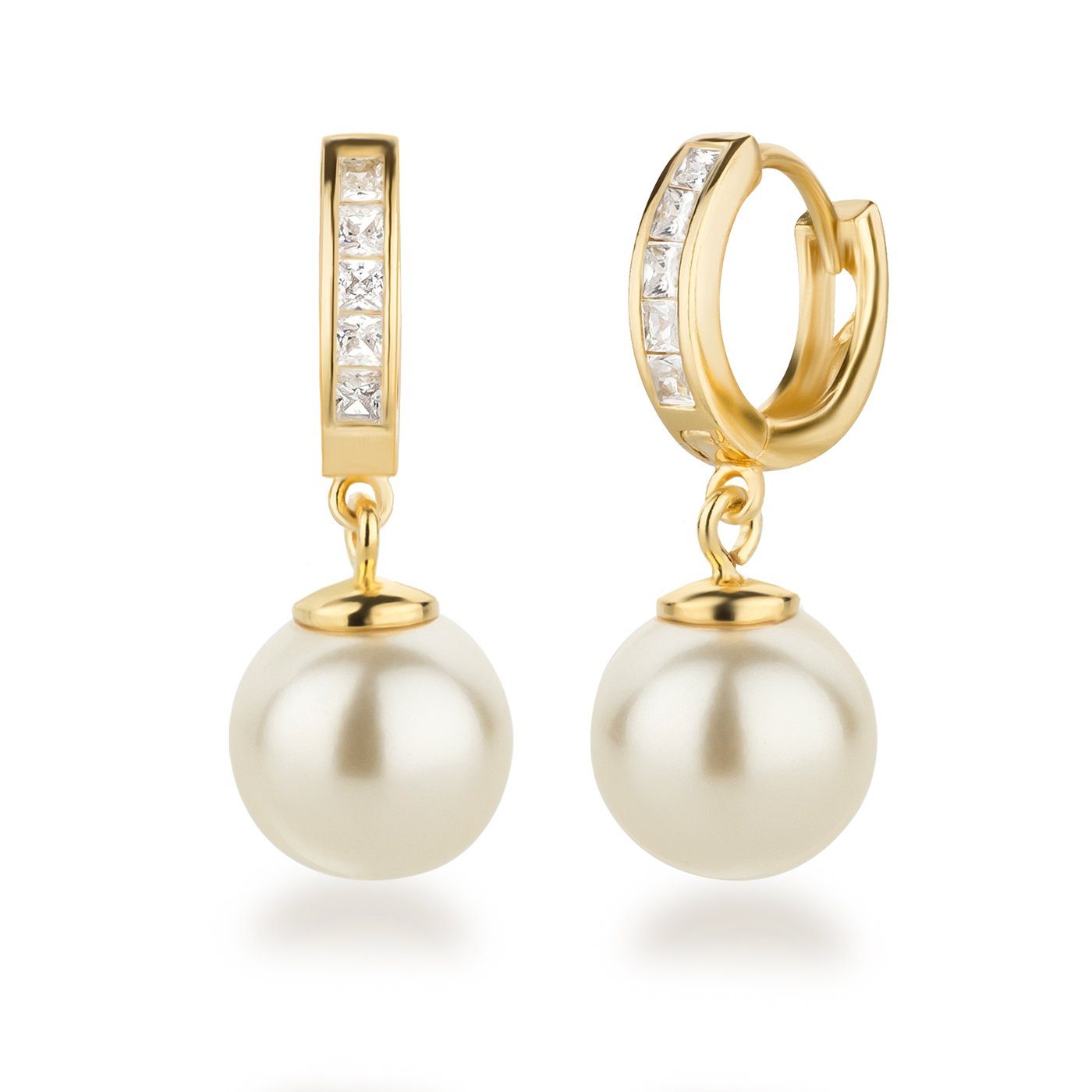 Schöner-SD Perlenohrringe Vergoldete Creolen Ohrhänger mit Perlen 10mm  hängend, 925 Silber, goldplattiert, Damenohrringe, Hänger