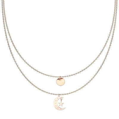 BUNGSA Ketten-Set Kette Doppelkette Plättchen, Mond und Sterne rosegold aus Edelstahl (1-tlg), Halskette Necklace