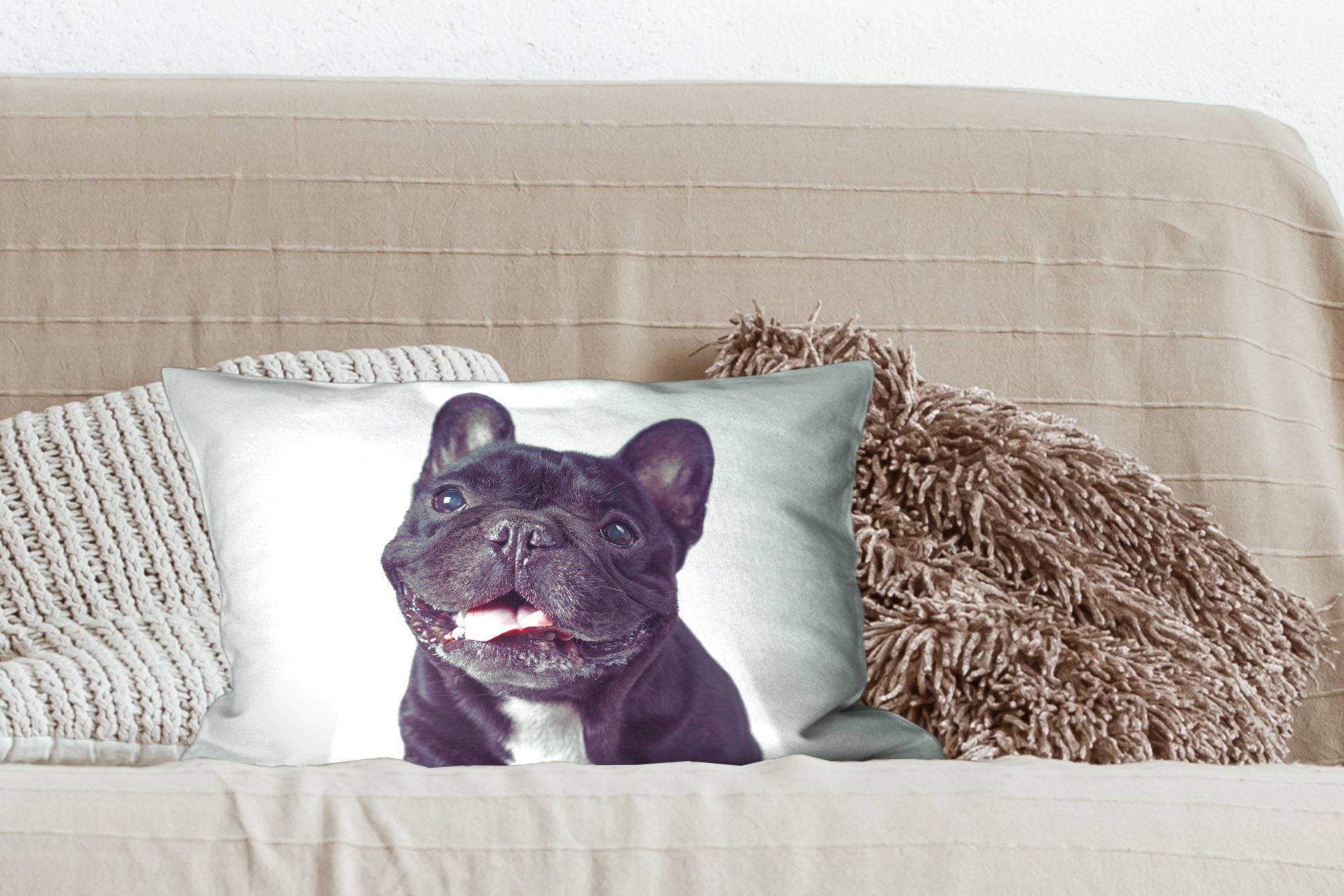 MuchoWow Dekokissen Französische Bulldogge - - Dekoration, Schlafzimmer Füllung, Stuhl, Dekokissen mit Zierkissen, Schwarz Wohzimmer