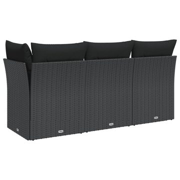 vidaXL Loungesofa Gartensofa mit Kissen 3-Sitzer Schwarz Poly Rattan