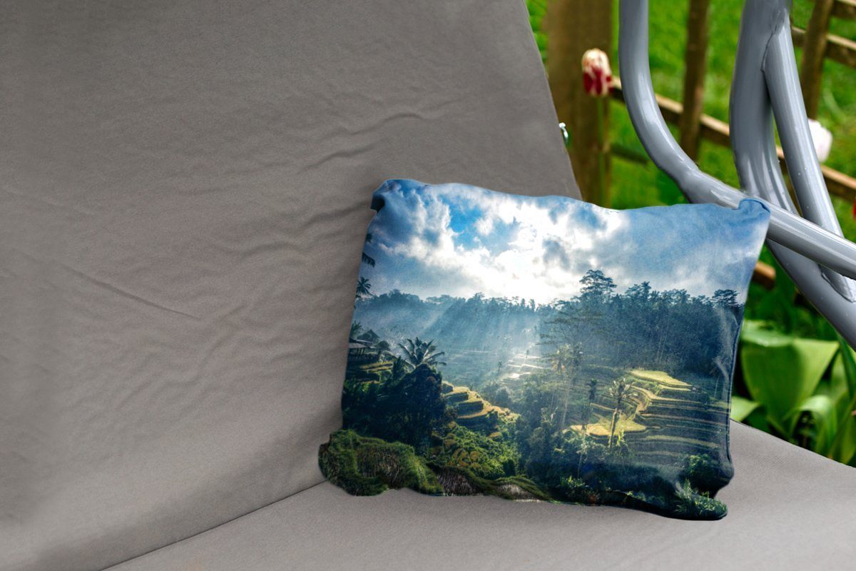 Dekokissenbezug, Indonesien, Dekokissen Kissenhülle Landschaft Polyester, Outdoor-Dekorationskissen, in MuchoWow
