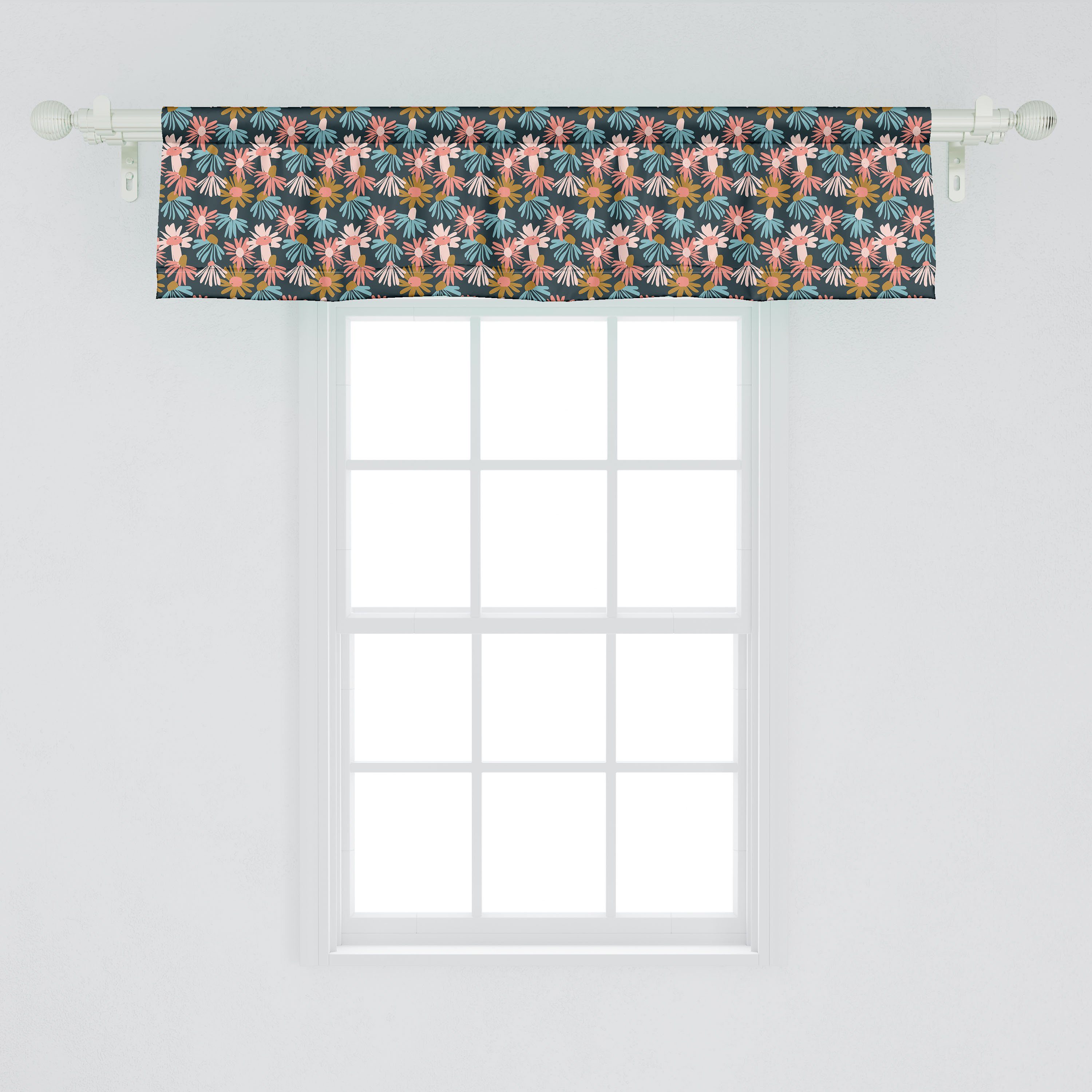 Scheibengardine Vorhang Volant für Küche Abakuhaus, Dekor Microfaser, Schlafzimmer Blumen mit Stangentasche, Doodle Stil Blumen