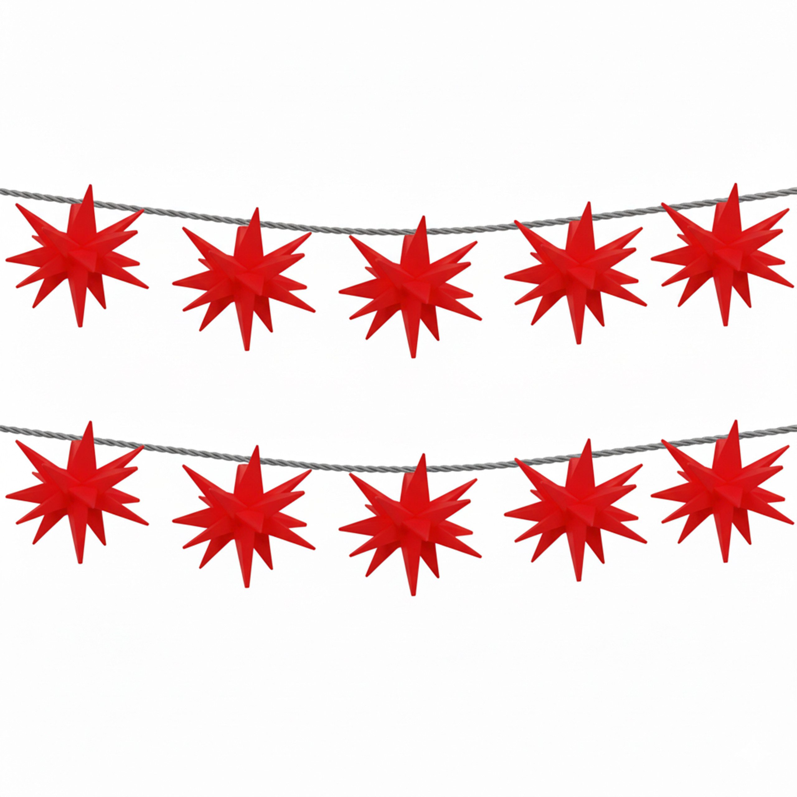 OTTO home LED-Lichterkette 10er 3D-Sterne, Timer, Länge 4,5m, Rot, Weiß oder Gelb, Indoor Outdoor, 10-flammig, mit Zeitschaltuhr, 4,5 m …