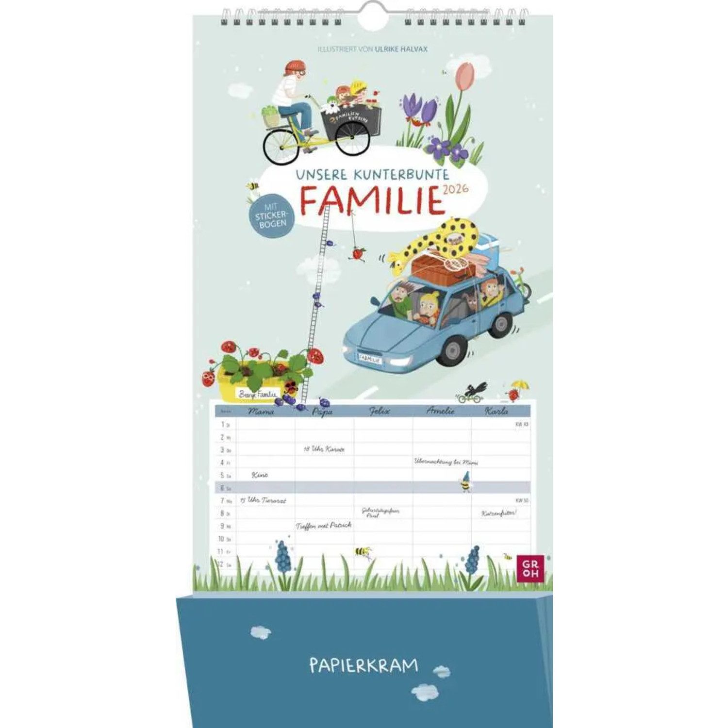 groh Verlag Wandkalender Familienplaner 2026: Unsere kunterbunte Familie