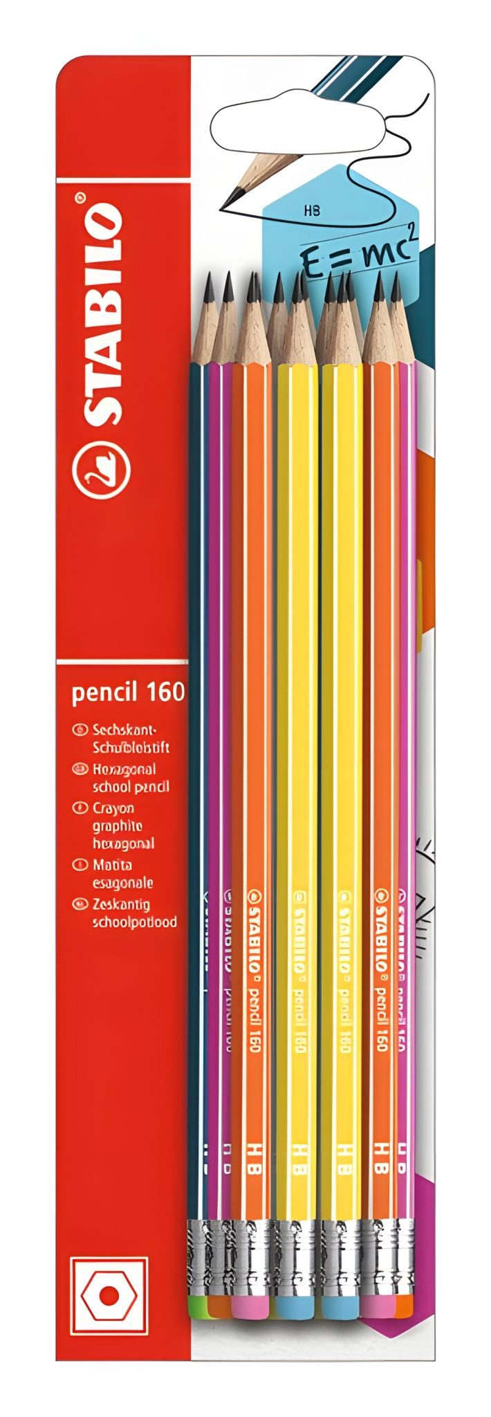 Bleistift STABILO pencil 160 mit Radierer HB sortiert 10er Blister