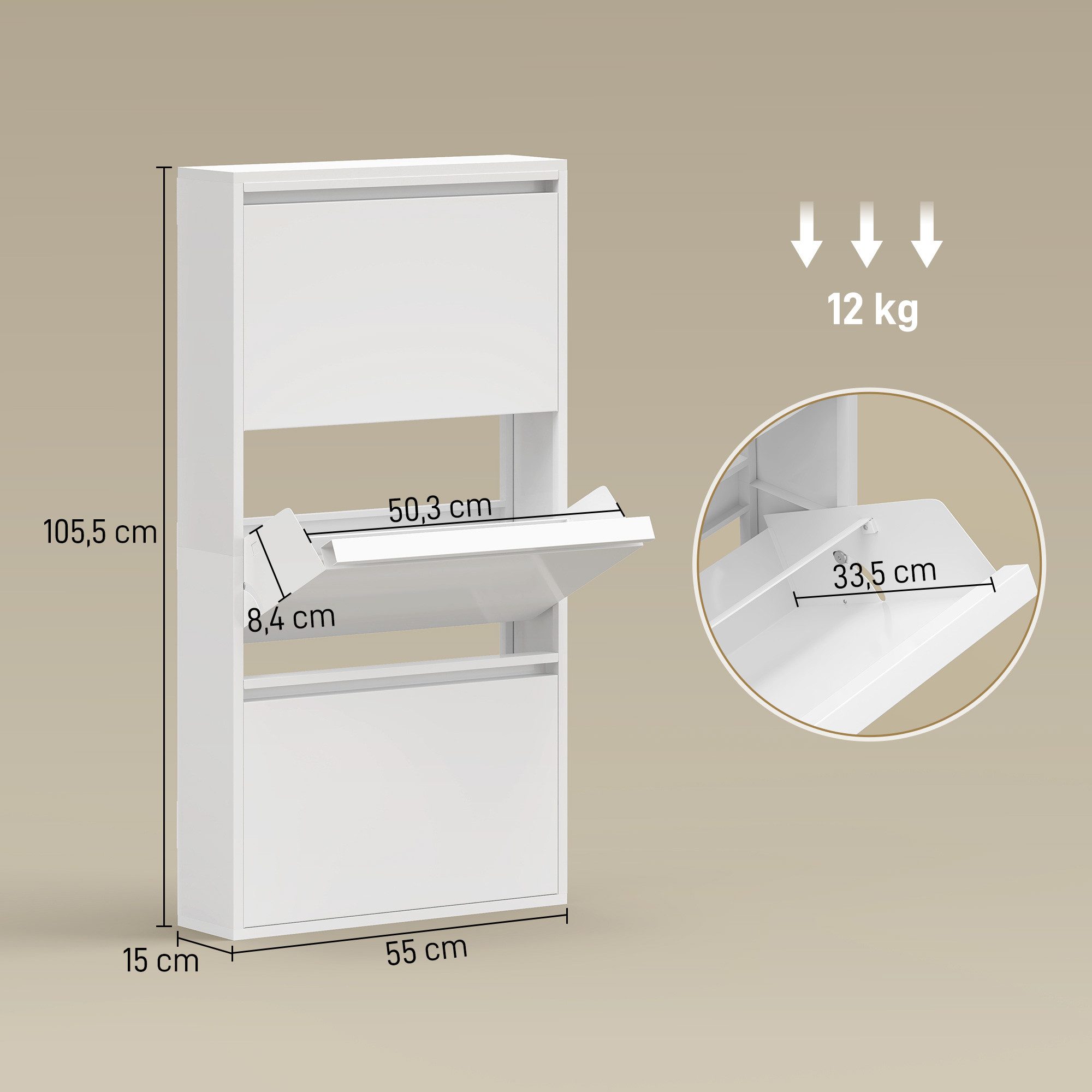 HOMCOM Schuhkipper Schuhregal (Schuhkommode, 1 St., nicht anwendbar), Schmal, Wandmontage, Klappsystem