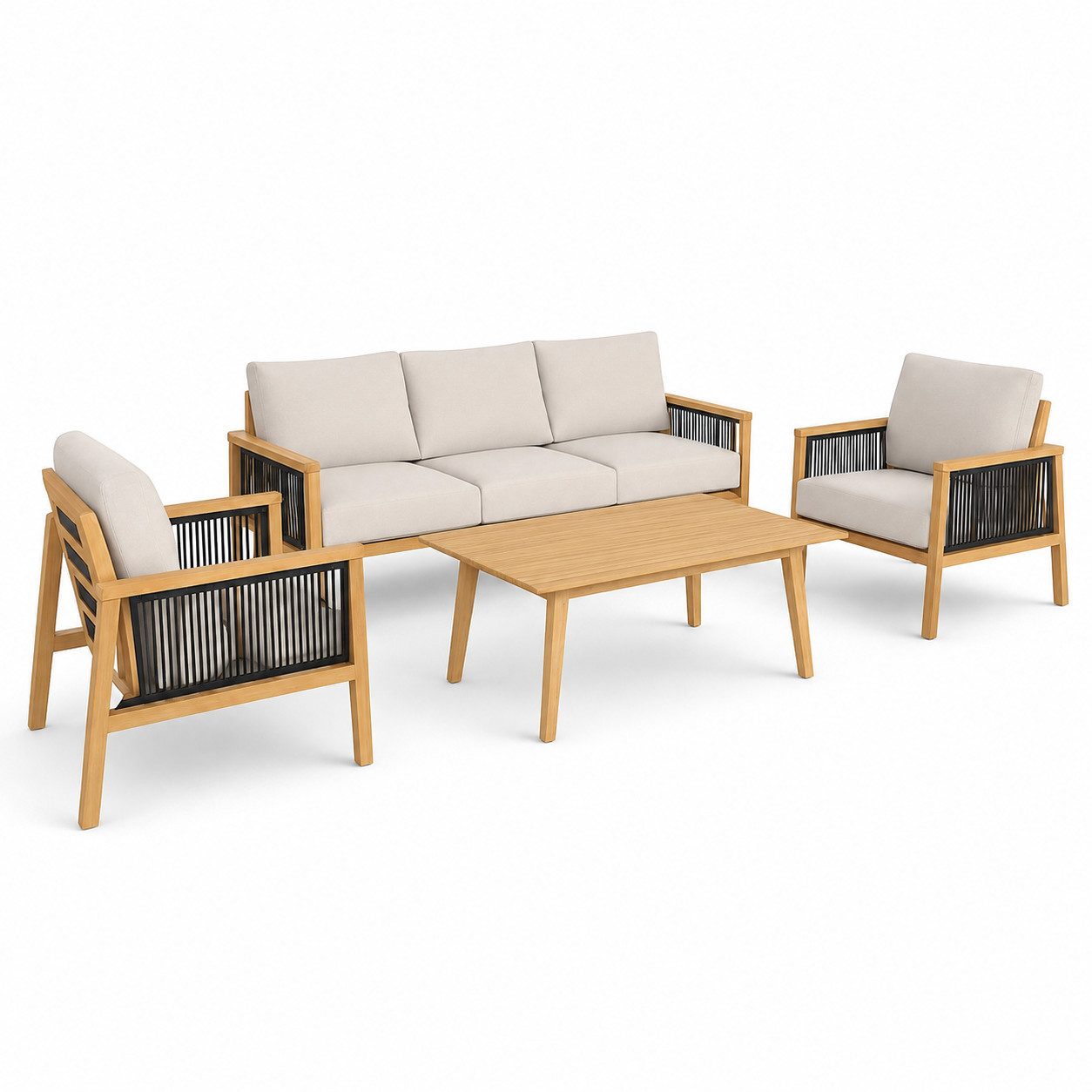 Greemotion Gartenlounge-Set Monaco mit Stühlen Gartenmöbel-Set Aluminium Beige inkl. Esstisch, (4-tlg), inkl. Kissen