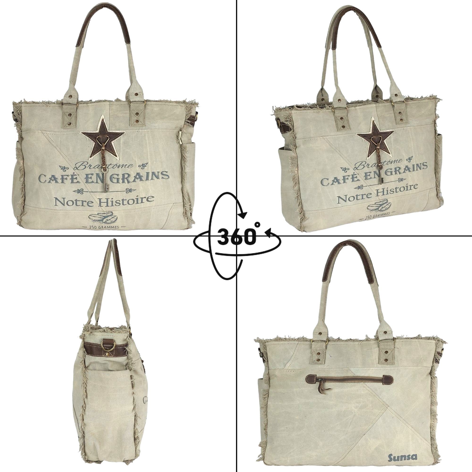 Sunsa Handtasche Damen XXL Design enthält Vintage & Leder. Handtasche. Nachhaltige Tasche Geschenkideen, als aus große Schultertasche Deutsches Strandtasche/Weekender. recyceltes Material, Canvas