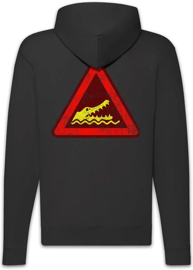 Urban Backwoods Sweatjacke Crocodile Warning Sign I Zipper Hoodie Warnung Schild Krokodil (1-tlg) Warnschild Swamp Sumpf Symbol