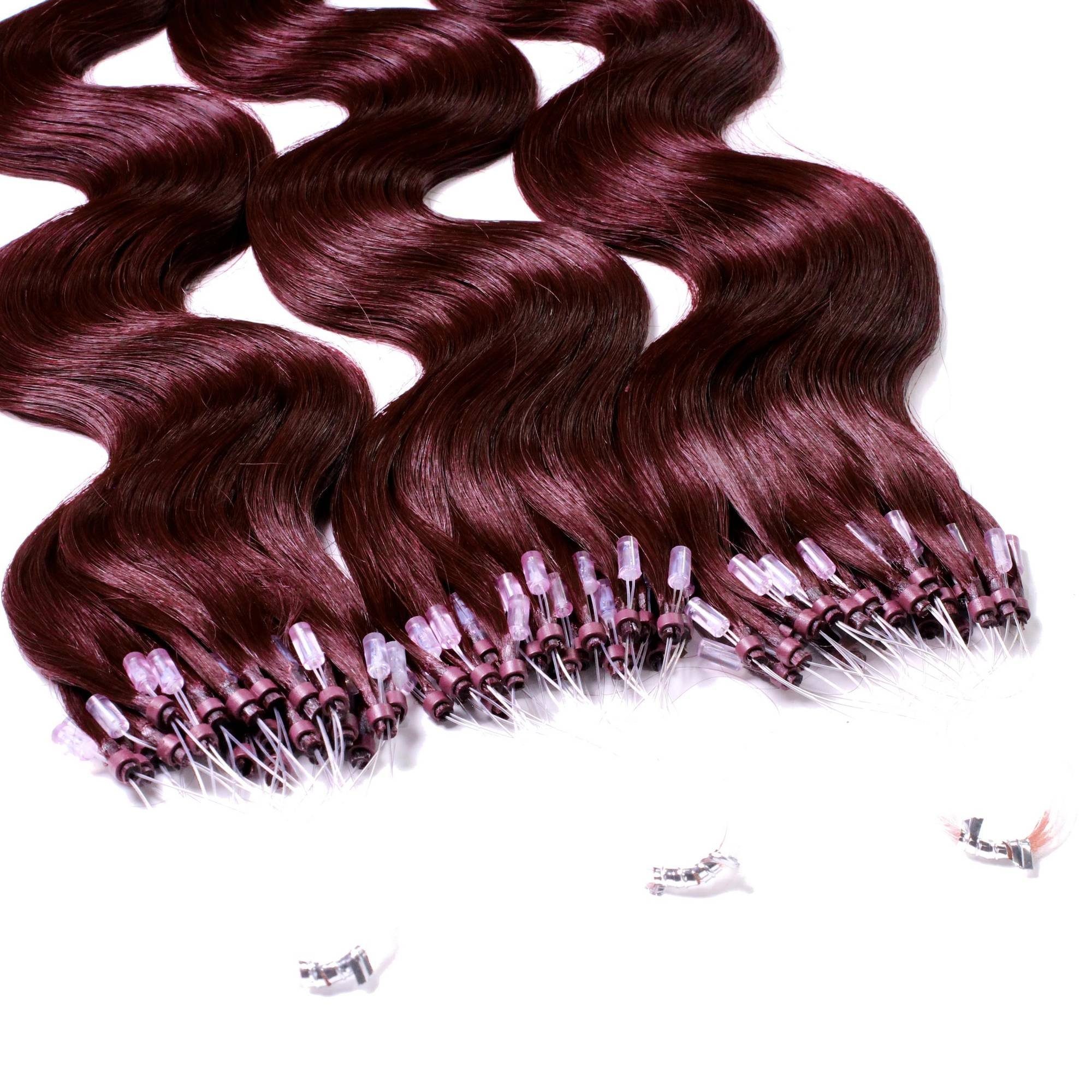 Violett 60cm hair2heart 0.5g - Microring Hellbraun Echthaar-Extension #55/66 gewellt Loops