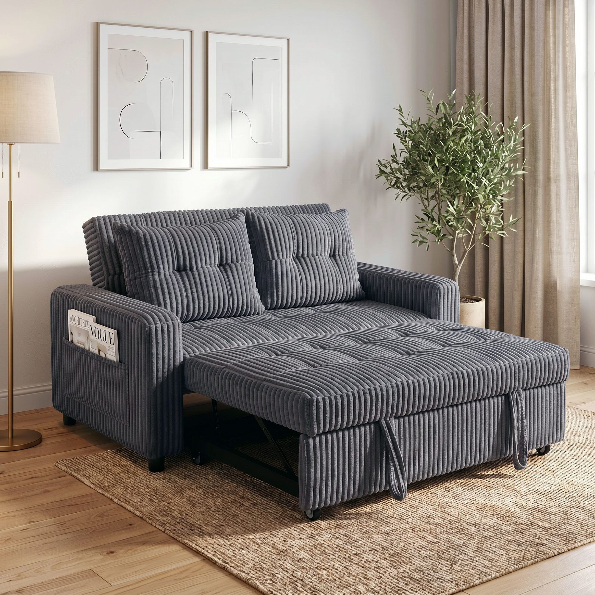 HOMCOM Schlafsofa 2-Sitzer Sofa 157 x 190 cm Schlafcouch mit Schlaffunktion, Set 1 Teile, 3-in-1-Design, ausziehbar, 3-fach verstellbare Rückenlehne