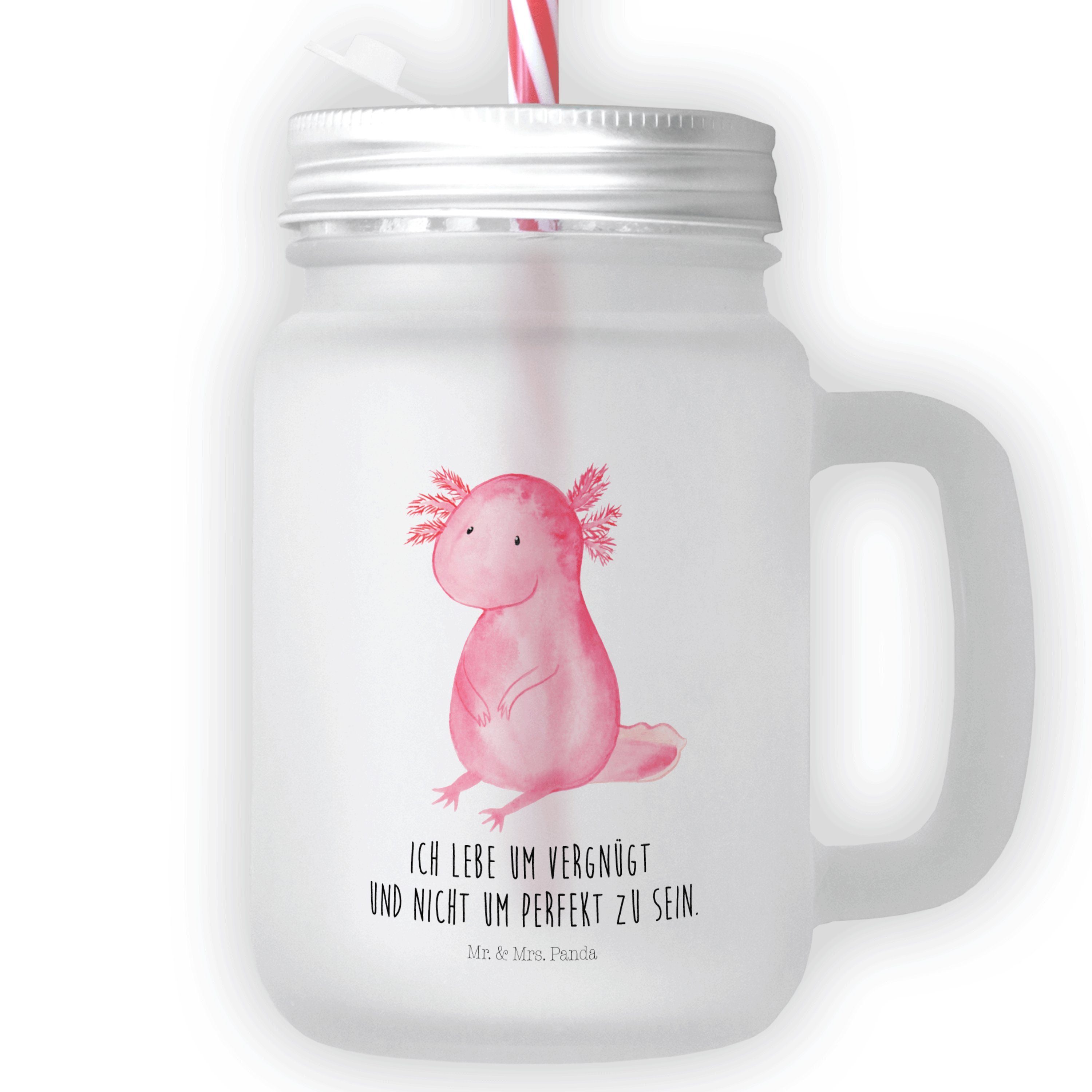 Mr. & Mrs. Panda Glas Axolotl - Transparent - Geschenk, Retro-Glas, Mason Jar, vergnügt, Co, Premium Glas