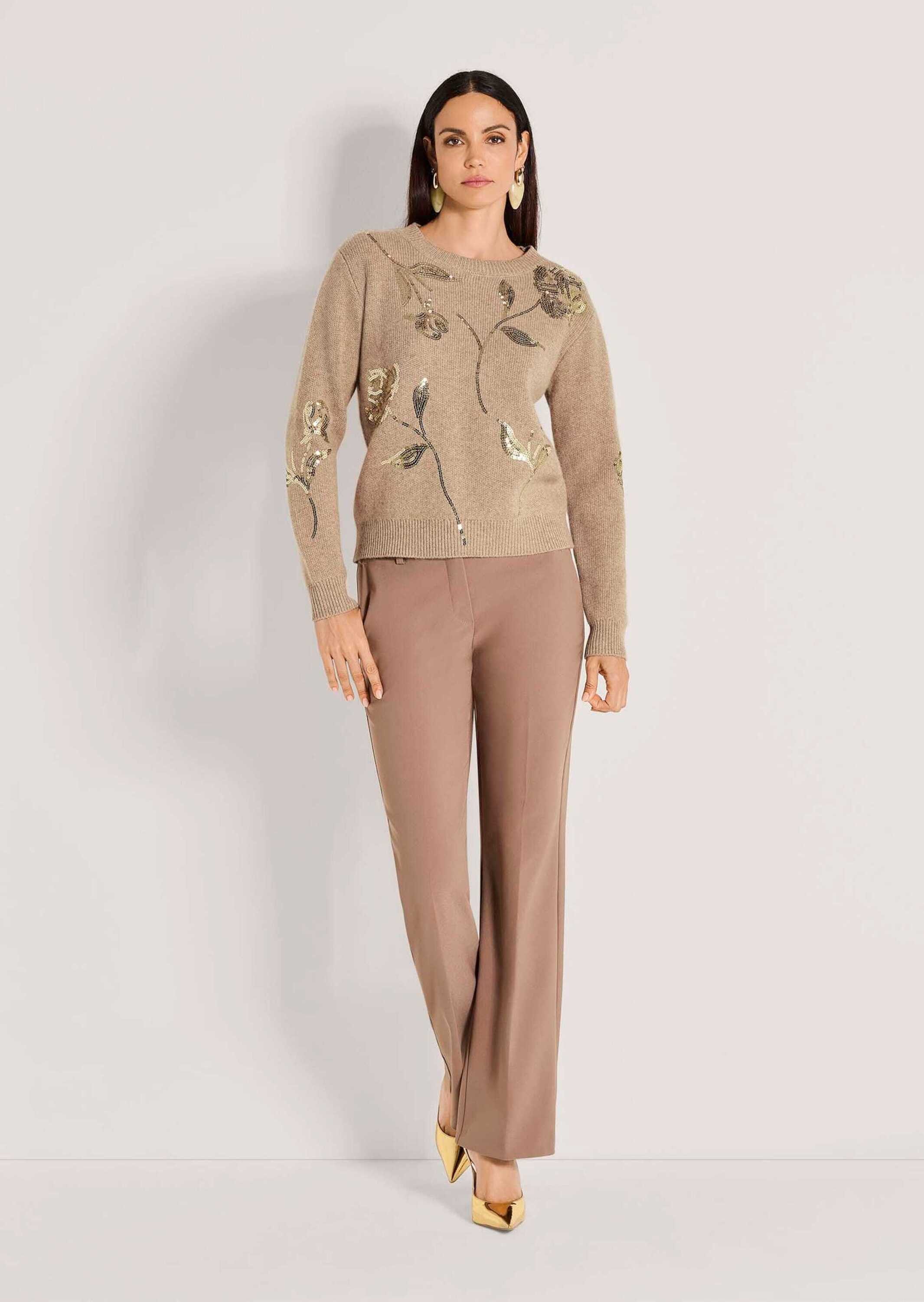 MADELEINE Strickpullover Glamouröser Wollpullover mit Pailletten Festlicher Pullover mit floralem Muster, Rundhals und langen Ärmeln