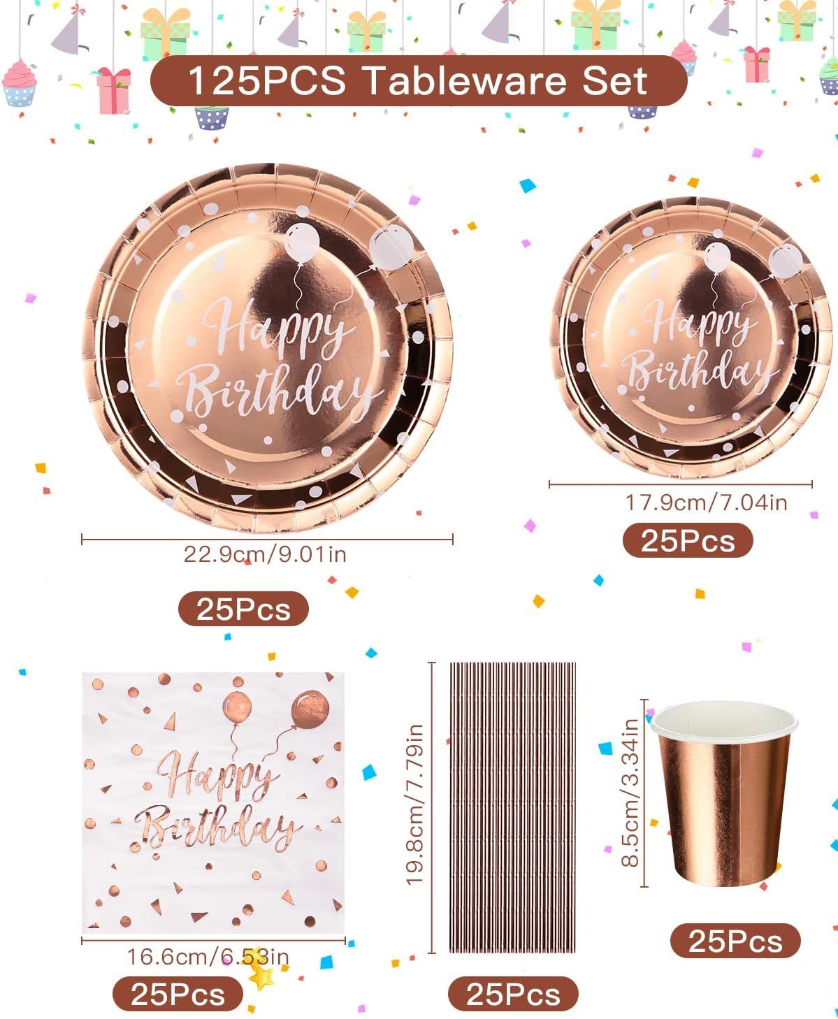 SinLaw Einweggeschirr-Set Geburtstagsparty-Geschirr, 125er Pack, Regenbogen-Partygeschirr-Set (1-tlg), Geeignet für Geburtstagsfeier, Hochzeitsparty