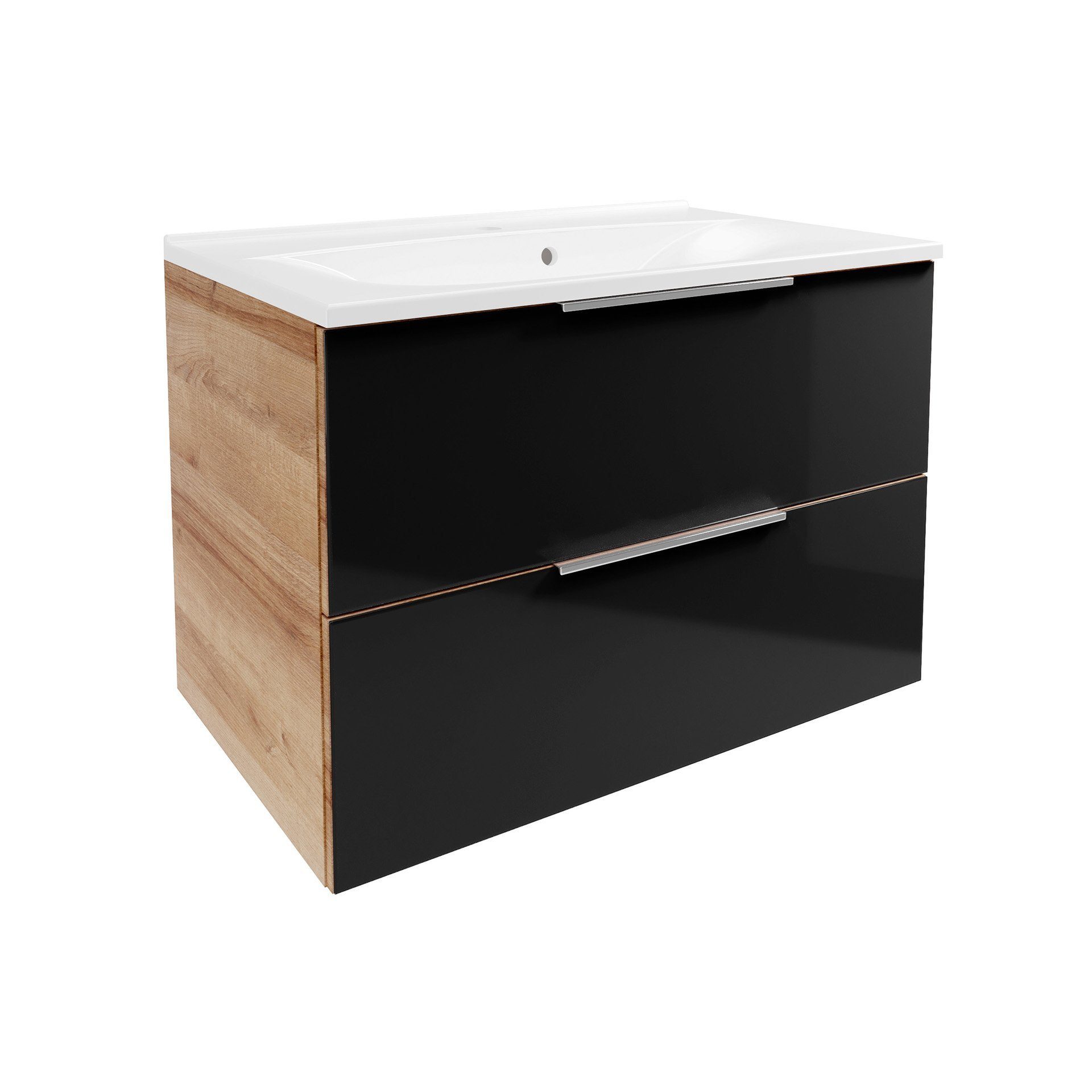 FACKELMANN Waschbeckenunterschrank B.Brillant Waschbeckenunterschrank + weißem Waschbecken aus Gussarmor