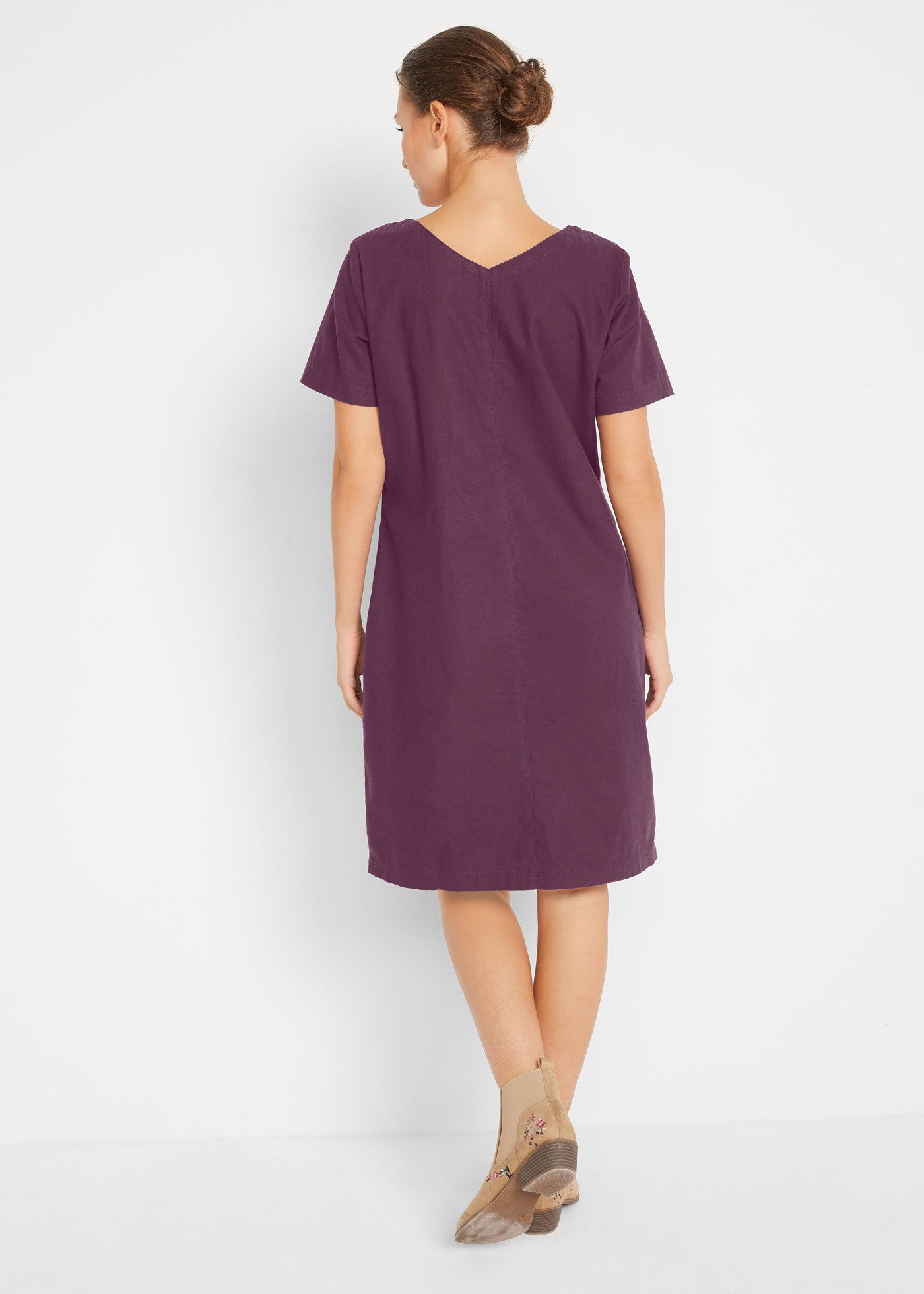 bonprix Minikleid für warme Tage, aus Leinen und Baumwolle, A-Linie, mit V-Ausschnitt