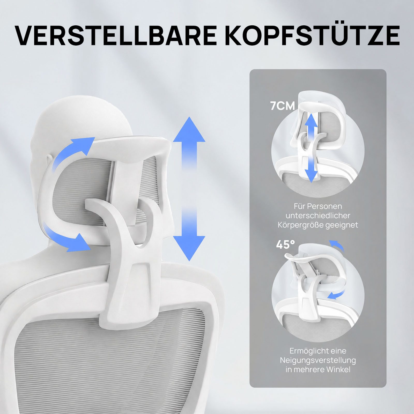 Gywowken Bürostuhl Ergonomischer Schreibtischstuhl mit Verstellbarer Kopfstütze, Armlehne Elastische Lendenwirbelstütze Höhenverstellbar