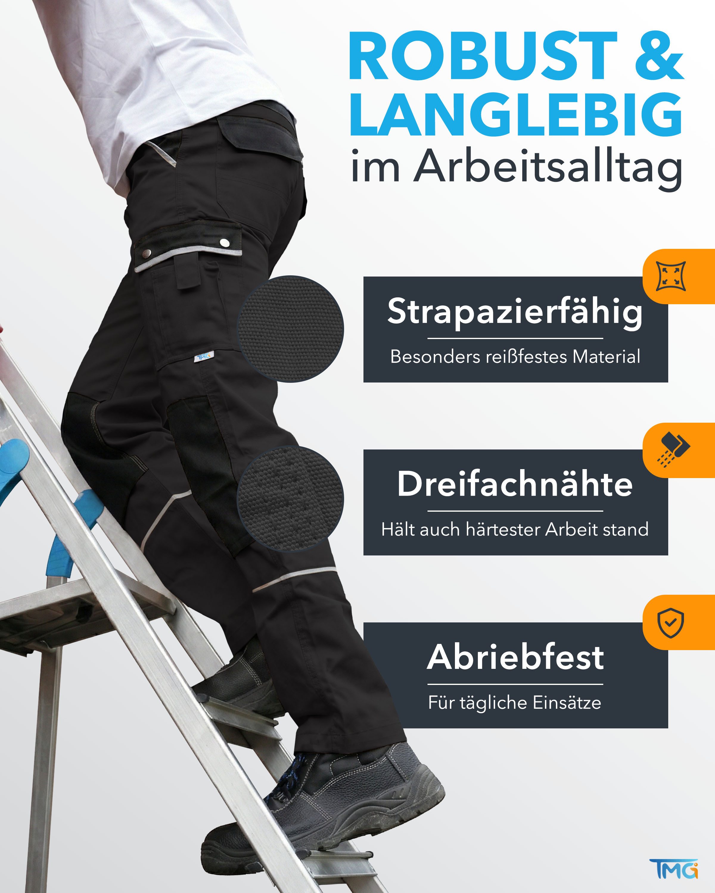 TMG International Arbeitshose Arbeitshose Bundhose Cargohose Style Arbeitshose Herren mit Kniepolstertaschen in Übergrößen erhältlich – Bild 3 von 5