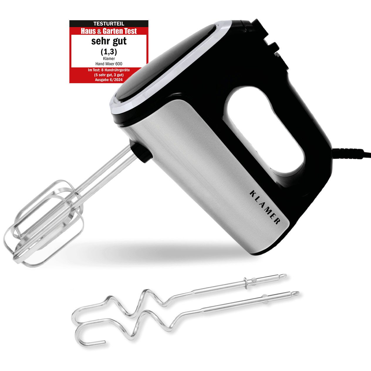KLAMER Handmixer 600 Watt Handrührer mit Turbostufe, 5 Stufen Handmixer mit Schneebese…, 600 W