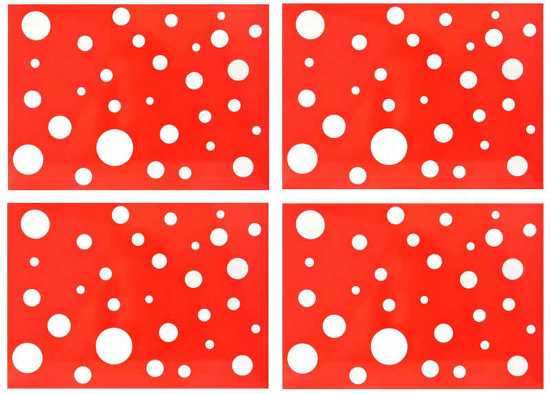 Platzset, 4er Set Tischset "Weiße Punkte auf rotem Grund" 32 x 45 cm, 0,8 mm, MamboCat