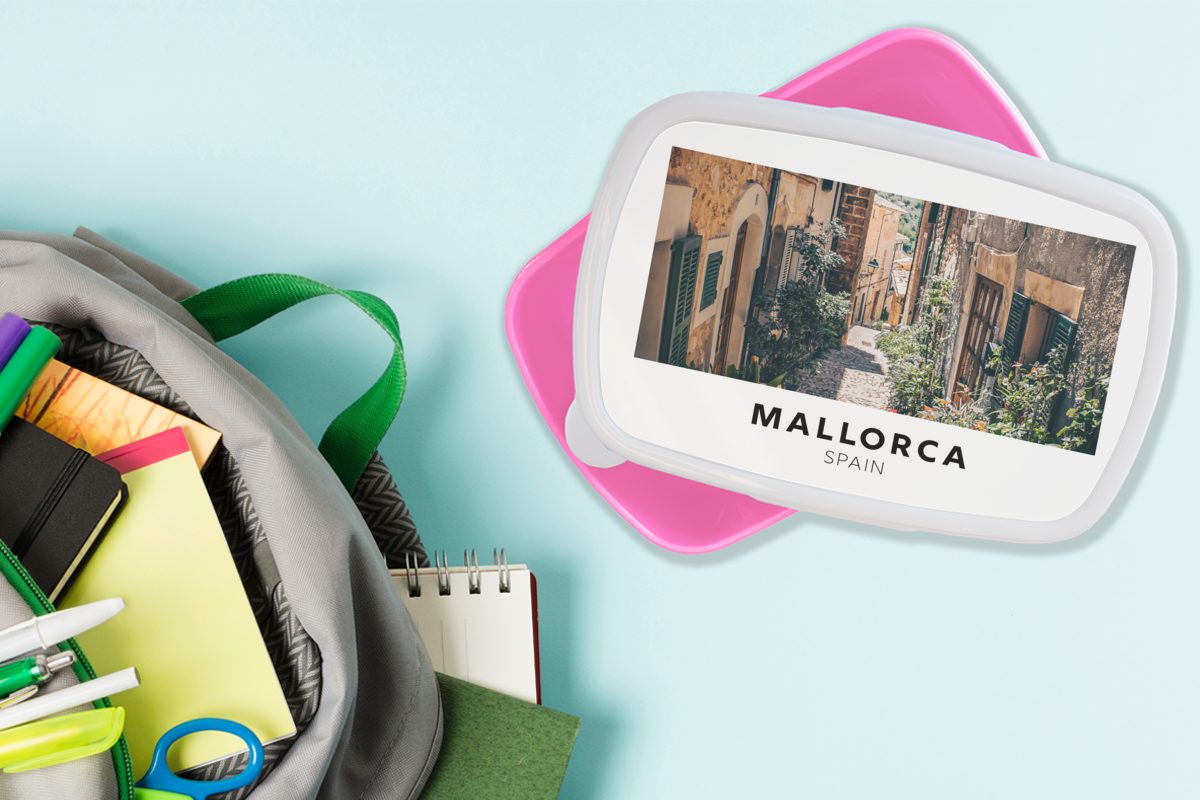 Mallorca Spanien Kinder, Brotbox Lunchbox - für Snackbox, Brotdose Erwachsene, rosa - Kunststoff, Mädchen, (2-tlg), Kunststoff Pflanzen, MuchoWow