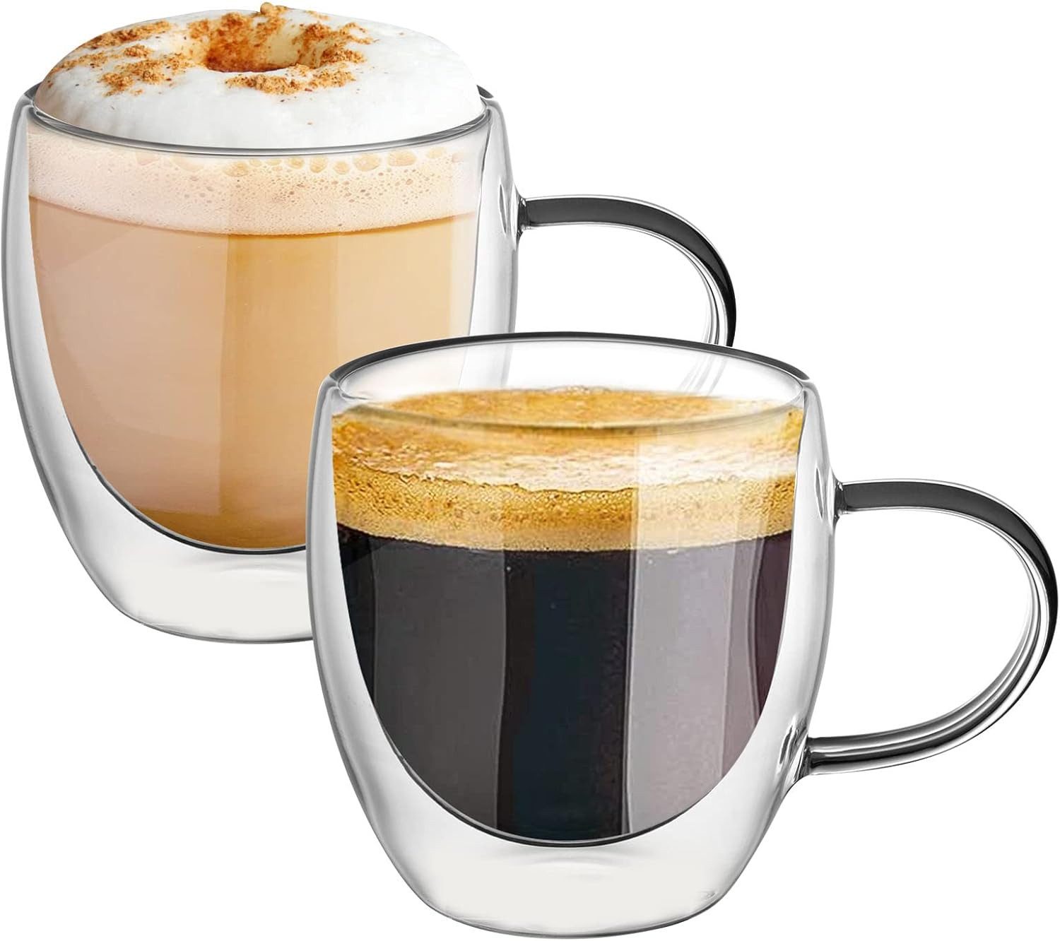 Cappuccinotasse 2 Stück Kaffeebecher 250ml Doppelwandige Kaffeebecher aus Glas