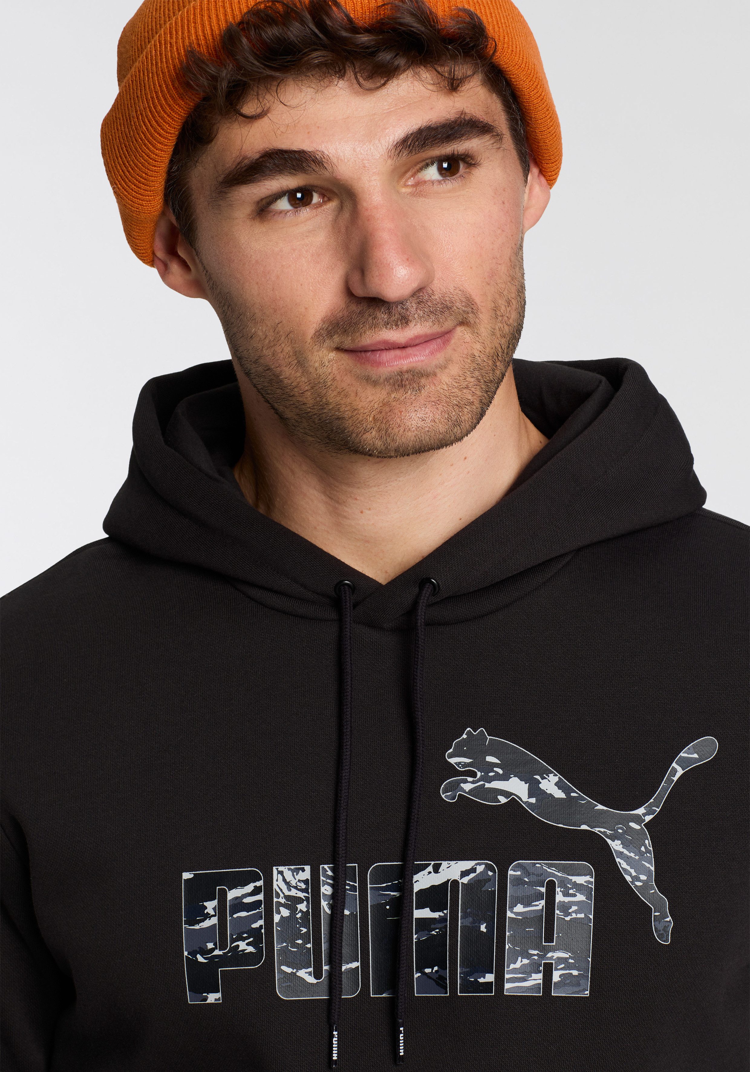 PUMA Kapuzensweatshirt ESS+ CAMO HOODIE FL mit geräumiger Kängurutasche, mit verstellbarer Kapuze