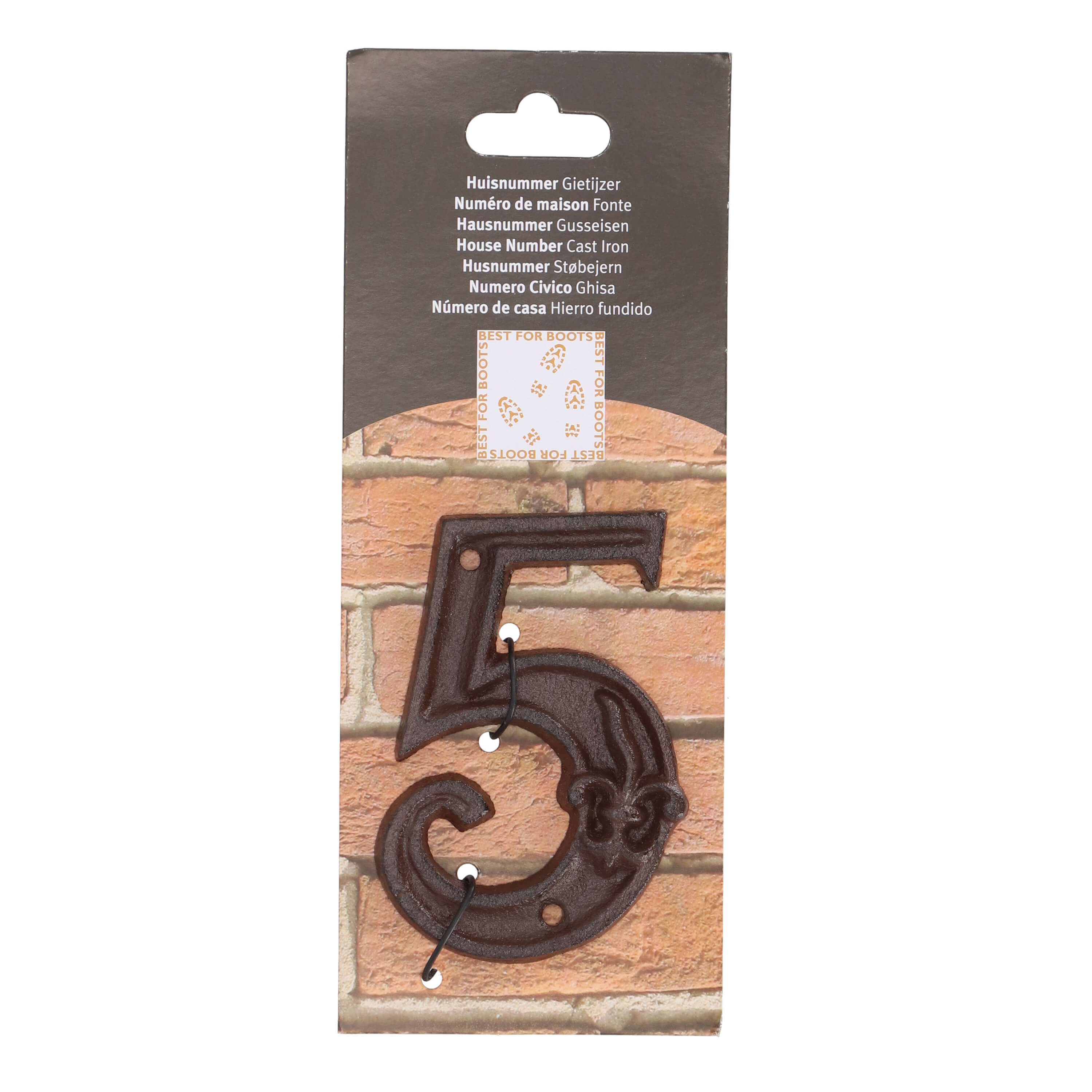 esschert design Briefkasten Gusseiserne Hausnummer "5" Robust, Rustikal und Zeitlos. In Braun.