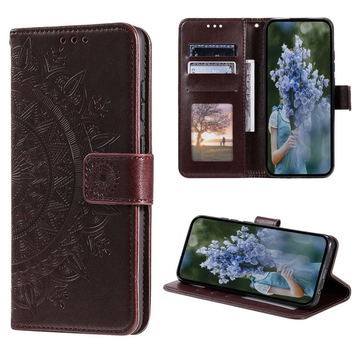 CoverKingz Handyhülle Hülle für Apple iPhone 14 Plus Handyhülle Flip Case Handy Cover 16,95 cm (6,7 Zoll), Klapphülle Schutzhülle mit Kartenfach Schutztasche Motiv Mandala