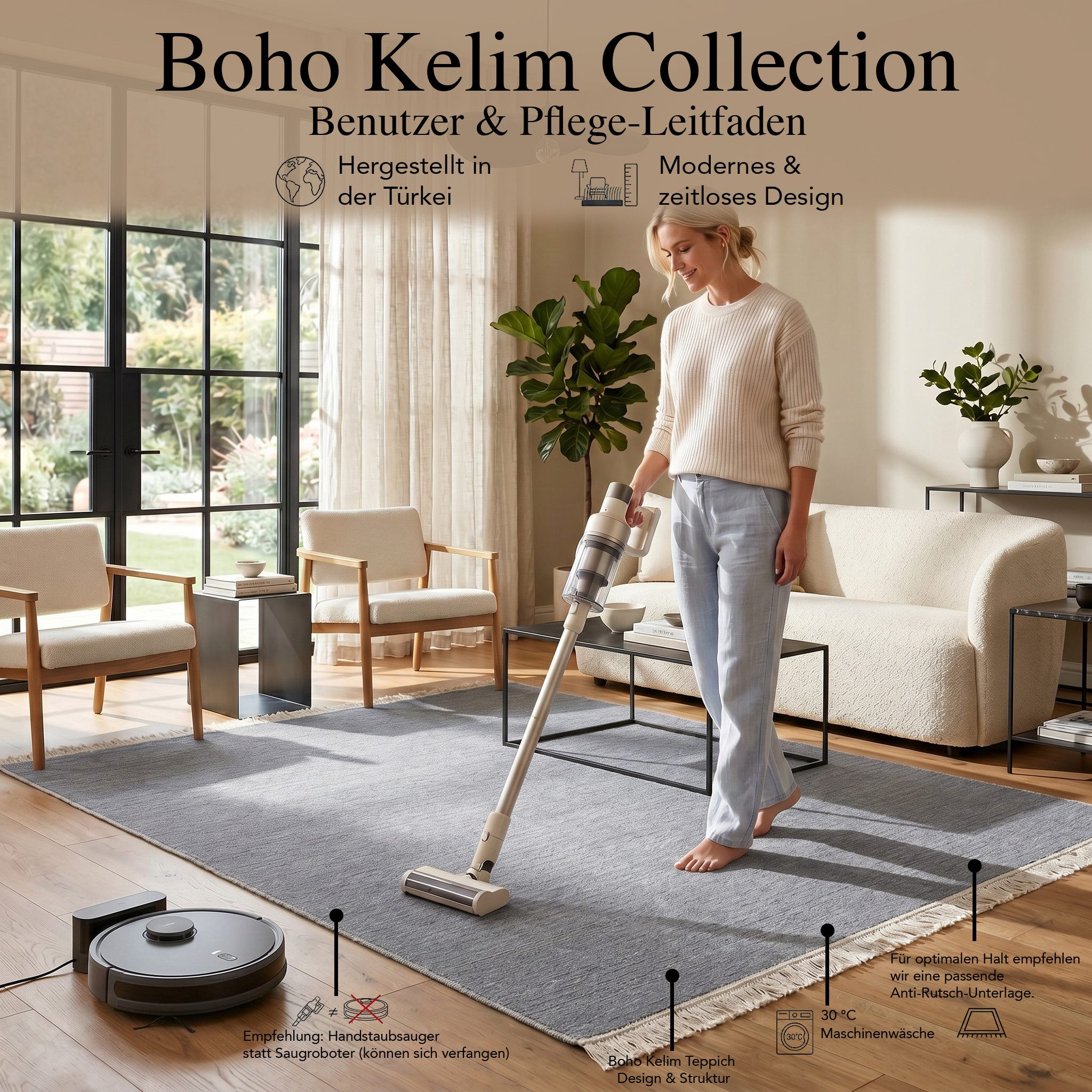 Jimri Teppich Kelim Teppich Wohnzimmer Schlafzimmer Küche, Badezimmer Läufer Flur, Rechteckig, Wendeteppich – Bild 3 von 5
