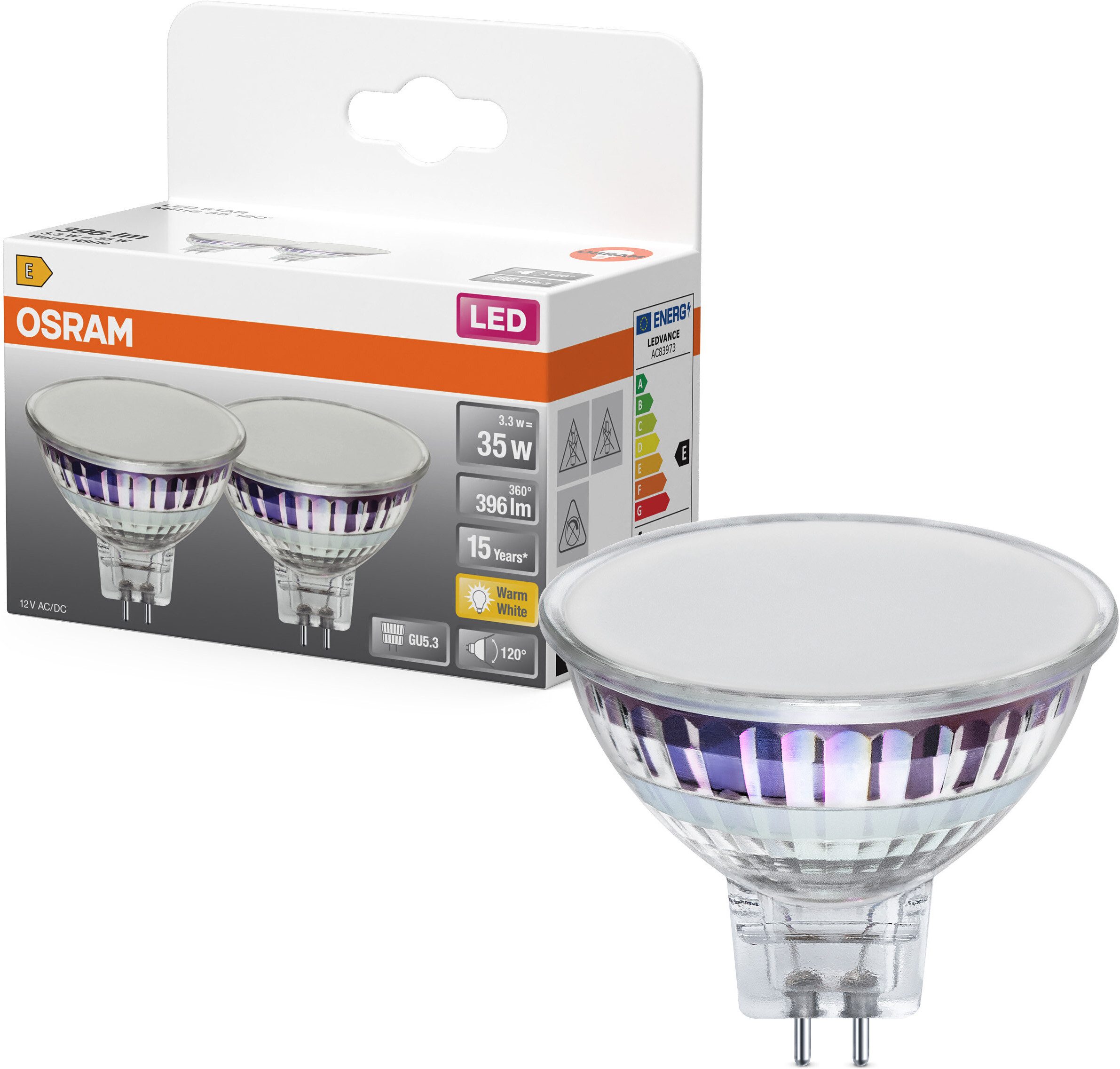 Osram LED-Leuchtmittel LED STAR MR16 12 V in Reflektorform, MR16, 2 St., Warmweiß