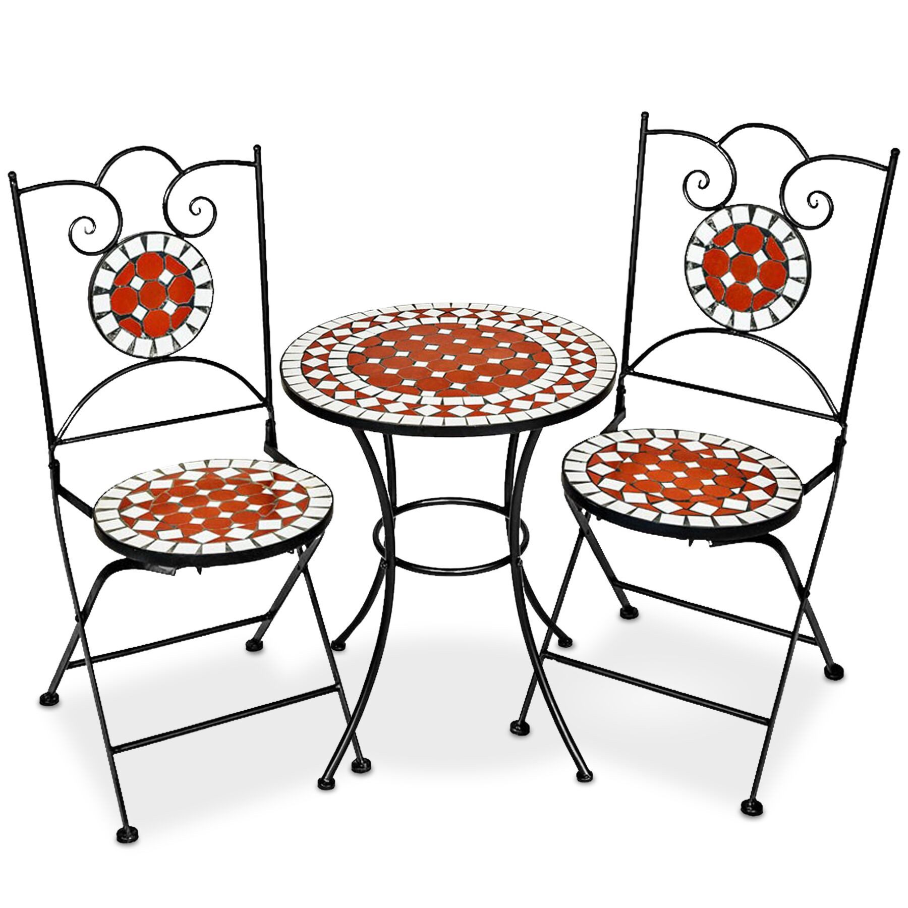 tectake Essgruppe Mosaik-Gartengarnitur für 2 Personen, filigranes Design, (Gartengarnitur Neapel, 3-tlg., in braun), klappbare Stühle, hohe Belastbarkeit, leichte Reinigung