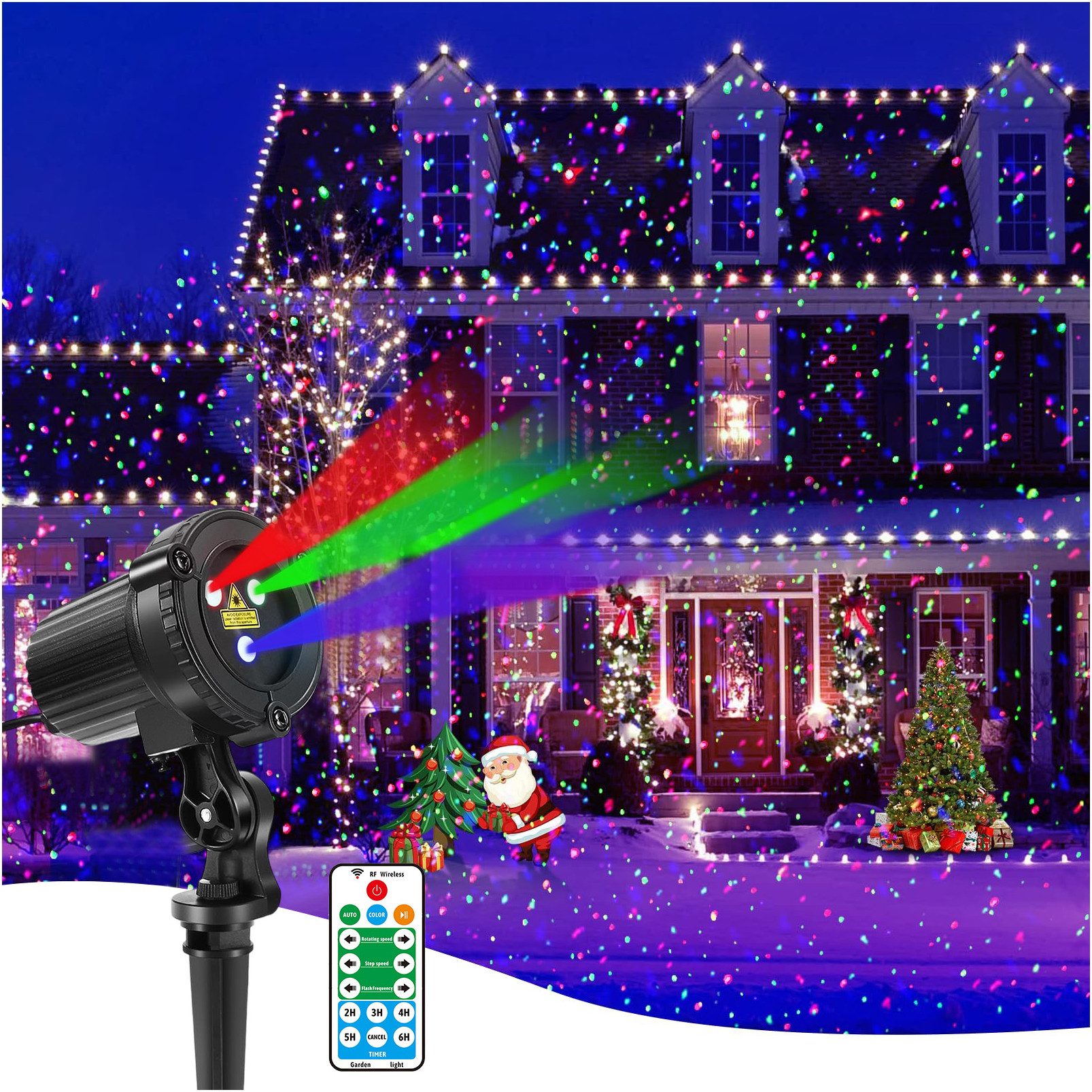 Jibenhome Projektionslampe Wasserdichte LED Projektionslampe mit Fernbedienung & Timer, Laser Projektor für Weihnachten Garten außen Innen