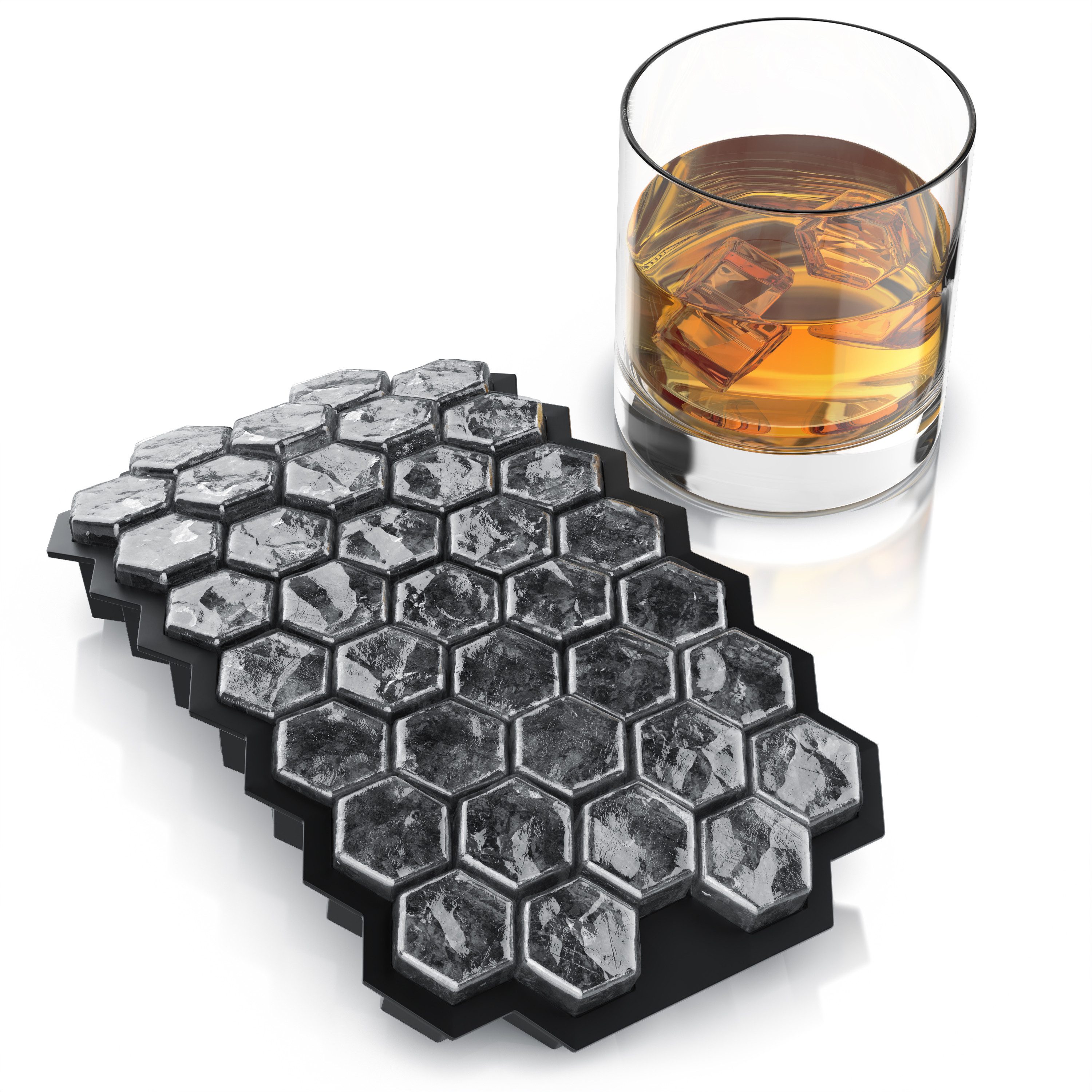 Arendo Eiswürfelform 37x Sechseck Eiswürfel mit Deckel, temperaturbeständig, bis -40°C, (1-tlg), Silikon zum leichten Herauslösen, spülmaschinengeeignet