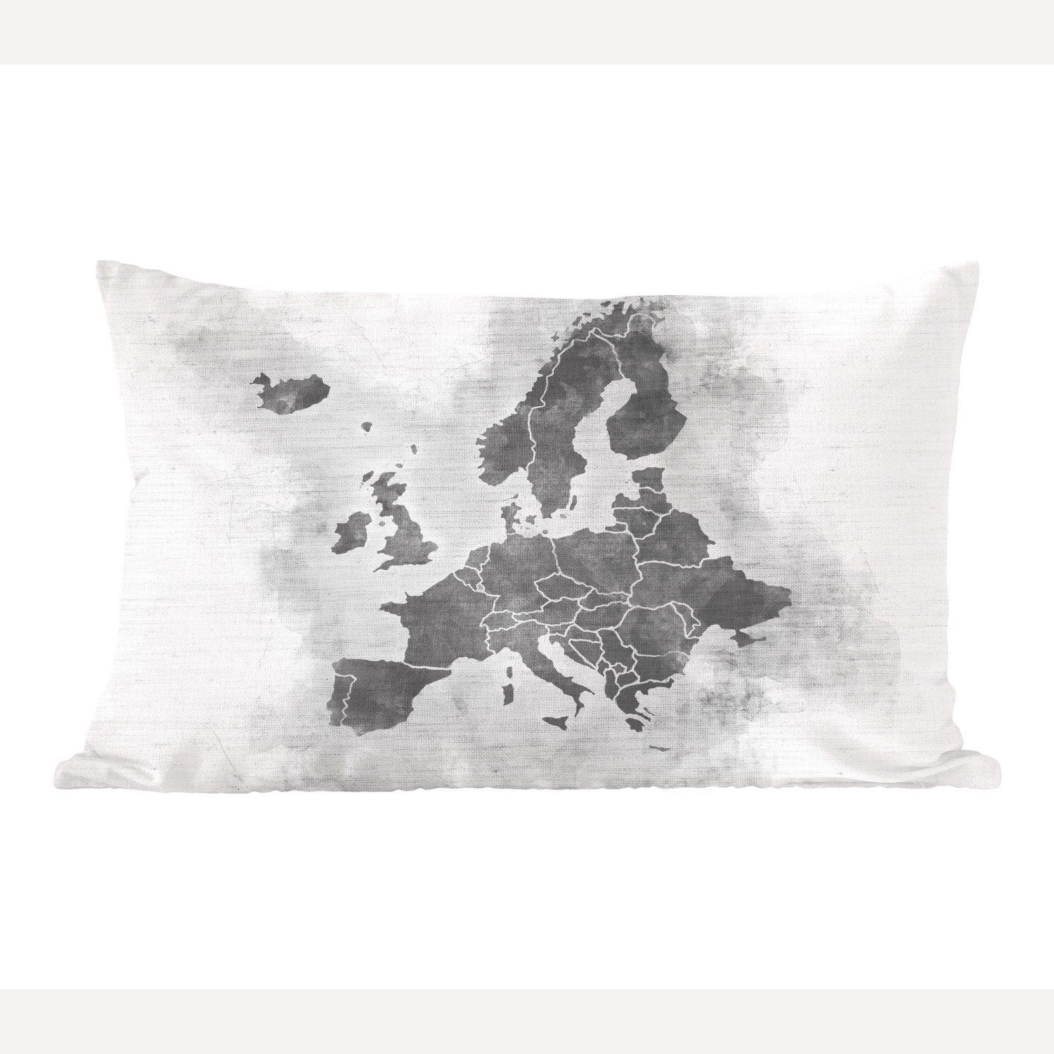 MuchoWow Dekokissen Karte von Europa - schwarz und weiß, Wohzimmer Dekoration, Zierkissen, Dekokissen mit Füllung, Schlafzimmer