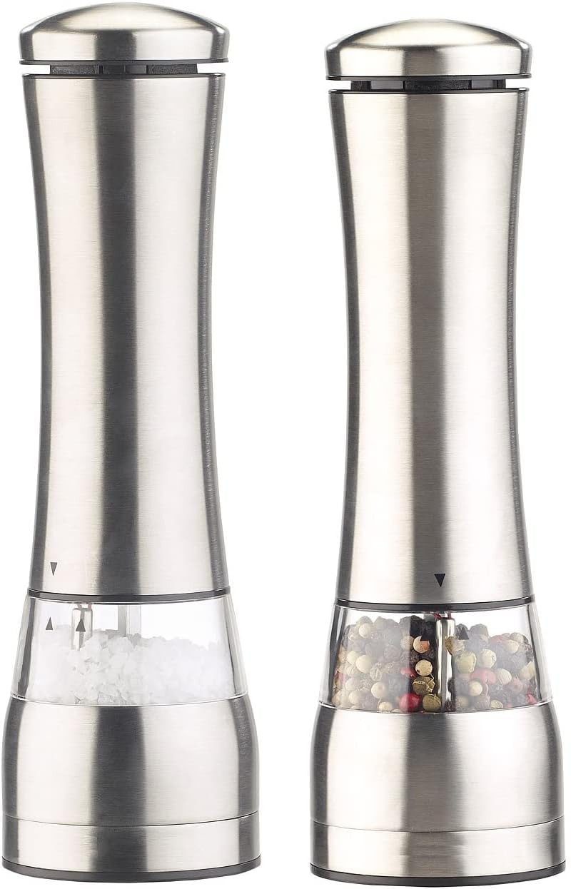 Zwilling Gewürzmühle Salz und Pfeffermühle elektrisch 2er Set, Edelstahl gebürstet Batterie, (2 Stück), elektrische Salzmühle Keramikmahlwerk