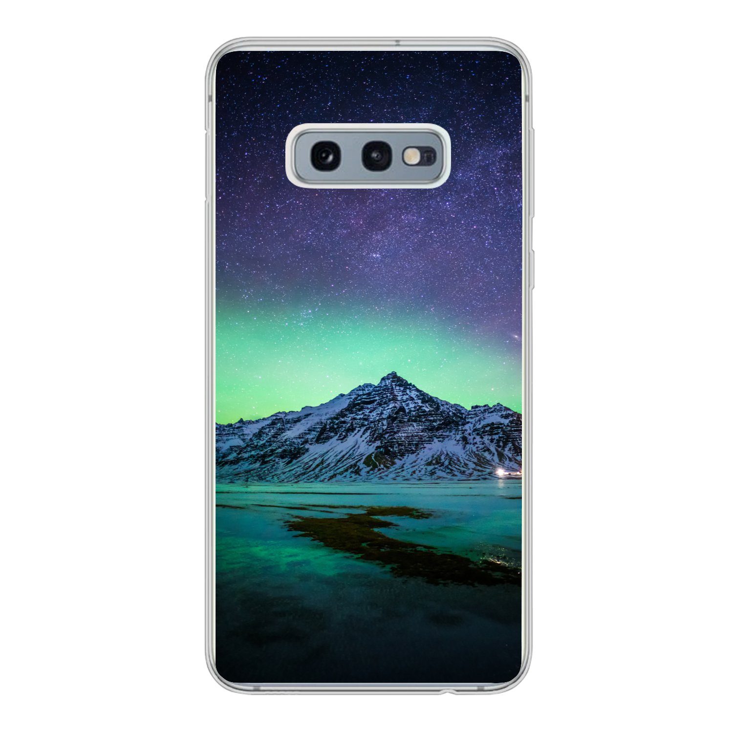 MuchoWow Handyhülle für Samsung Galaxy S10e Berg - Nordlichter - Schweden - Schnee - Grün, Phone Case, Silikon, Schutzhülle Dünn