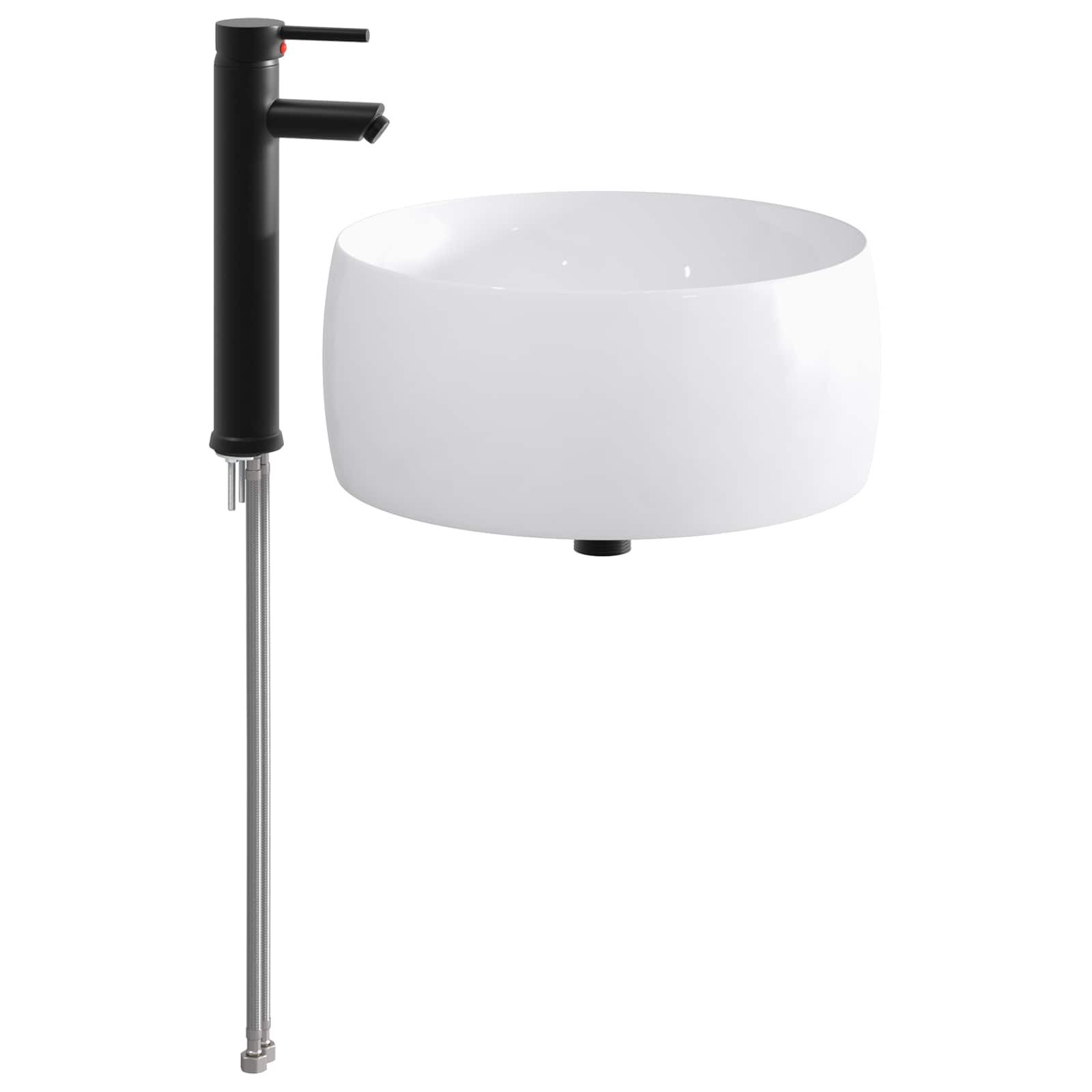 vidaXL Badezimmerspiegelschrank Waschbecken mit Wasserhahn und Abfluss Matt Schwarz (1-St)