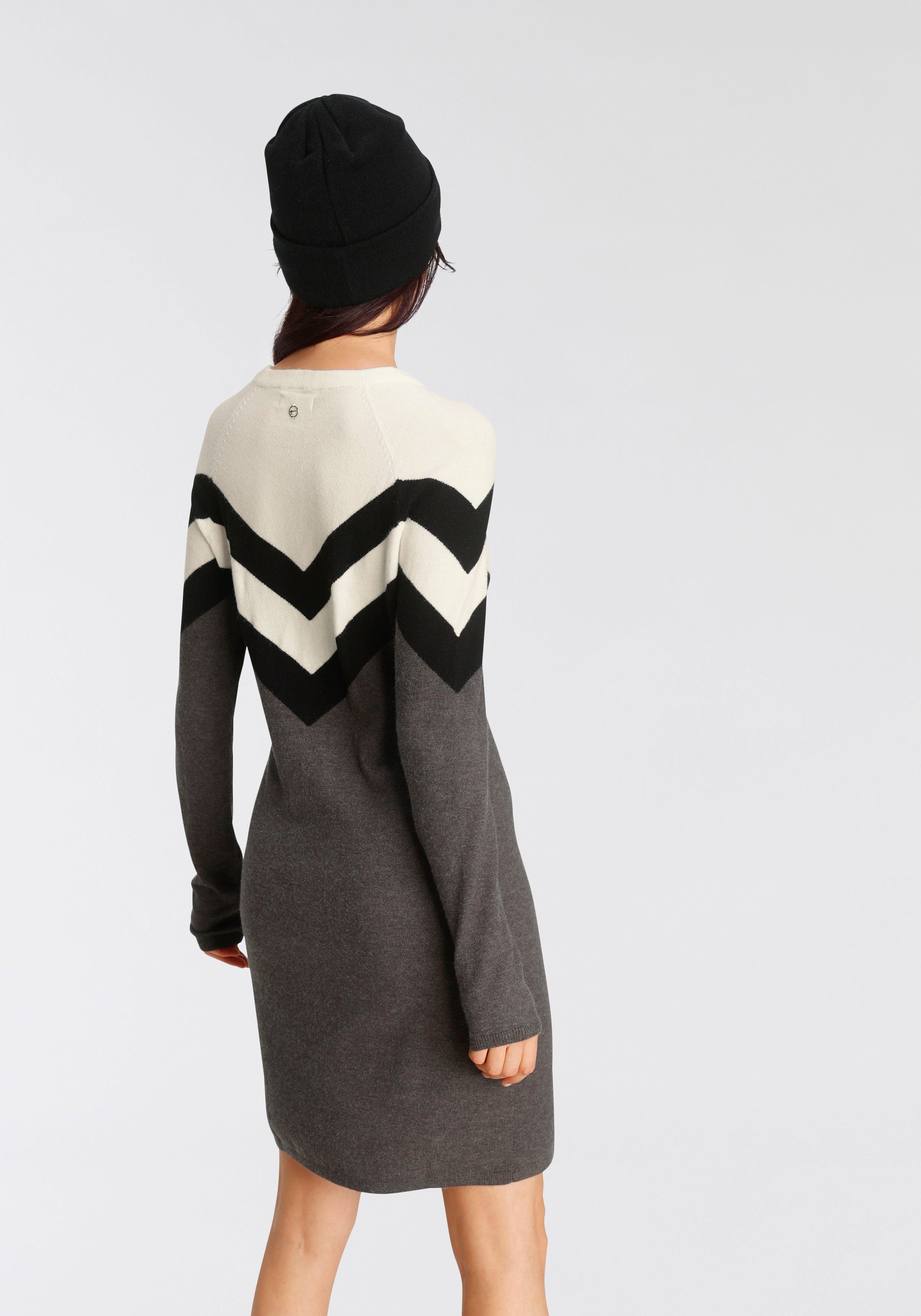 dunkelgrau-schwarz-weiß (Kleid aus Streifen-Muster mit Strickkleid Tamaris nachhaltigem Material)