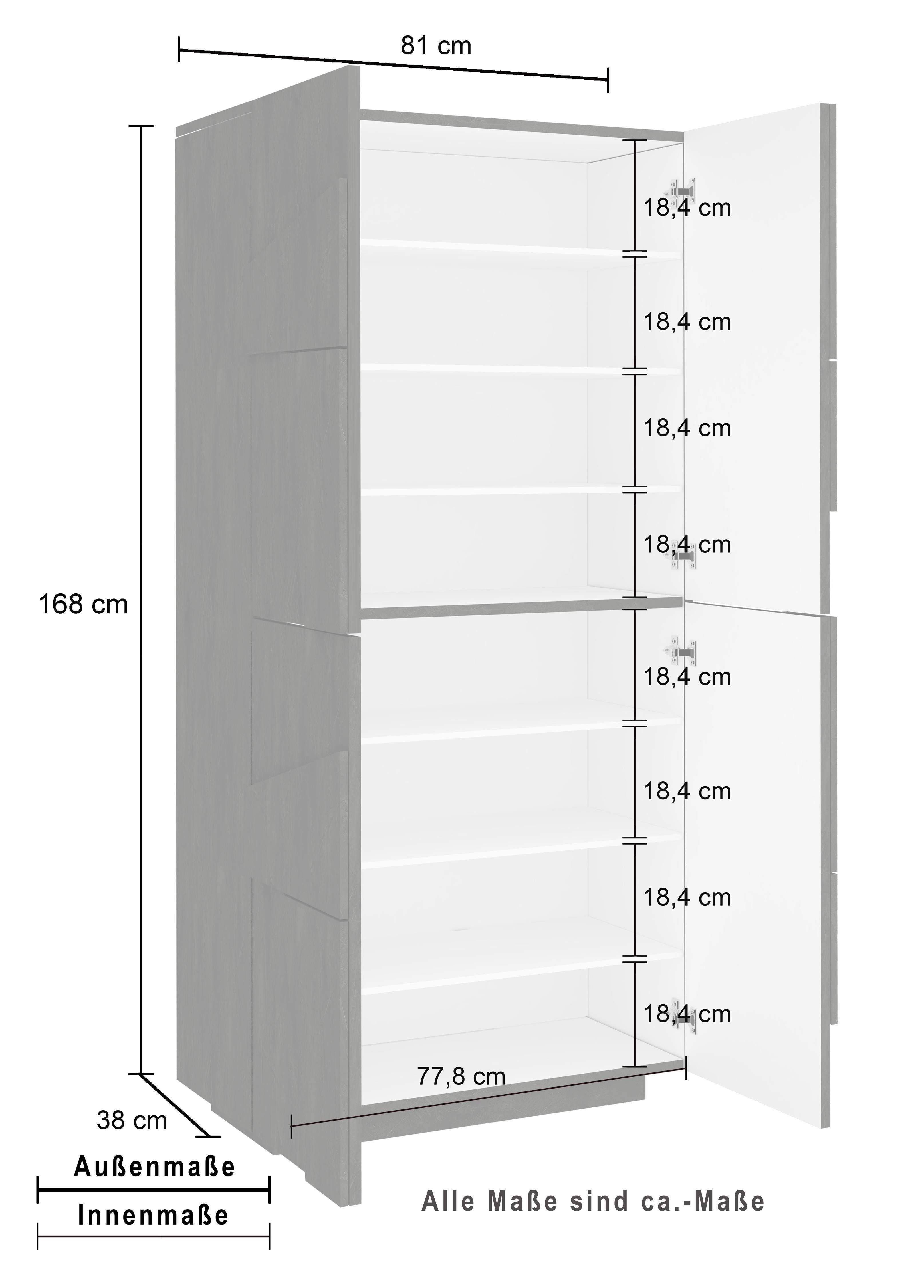 möbelando Garderobenschrank Piacenza 81 x 168 x 38 cm (B/H/T)