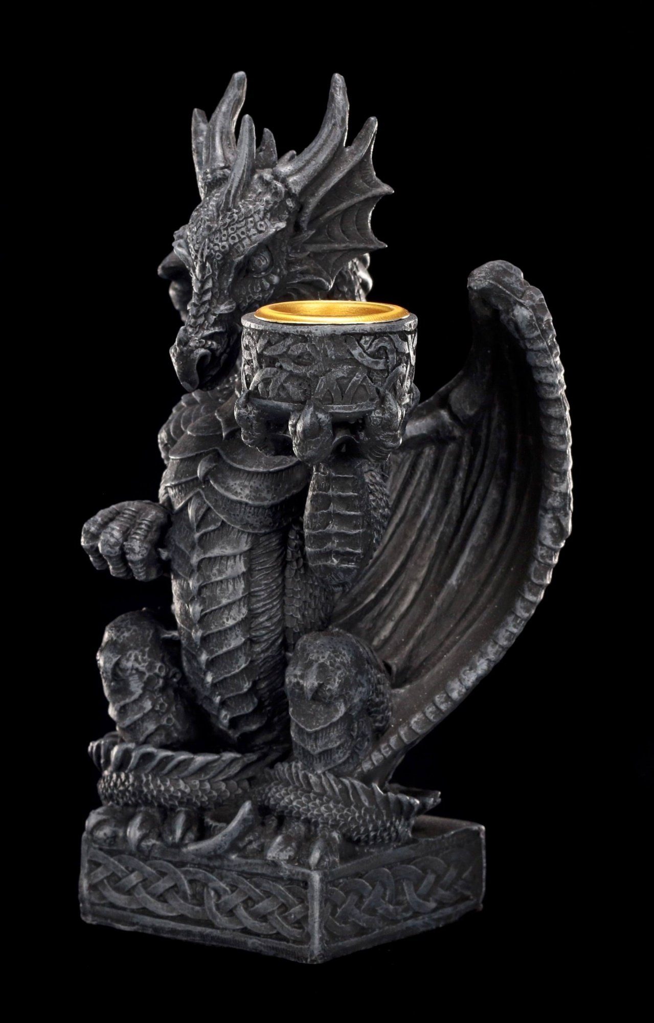 Figuren Shop GmbH Kerzenhalter Drache hält Kerze - Kerzenhalter Gothic Dekoration