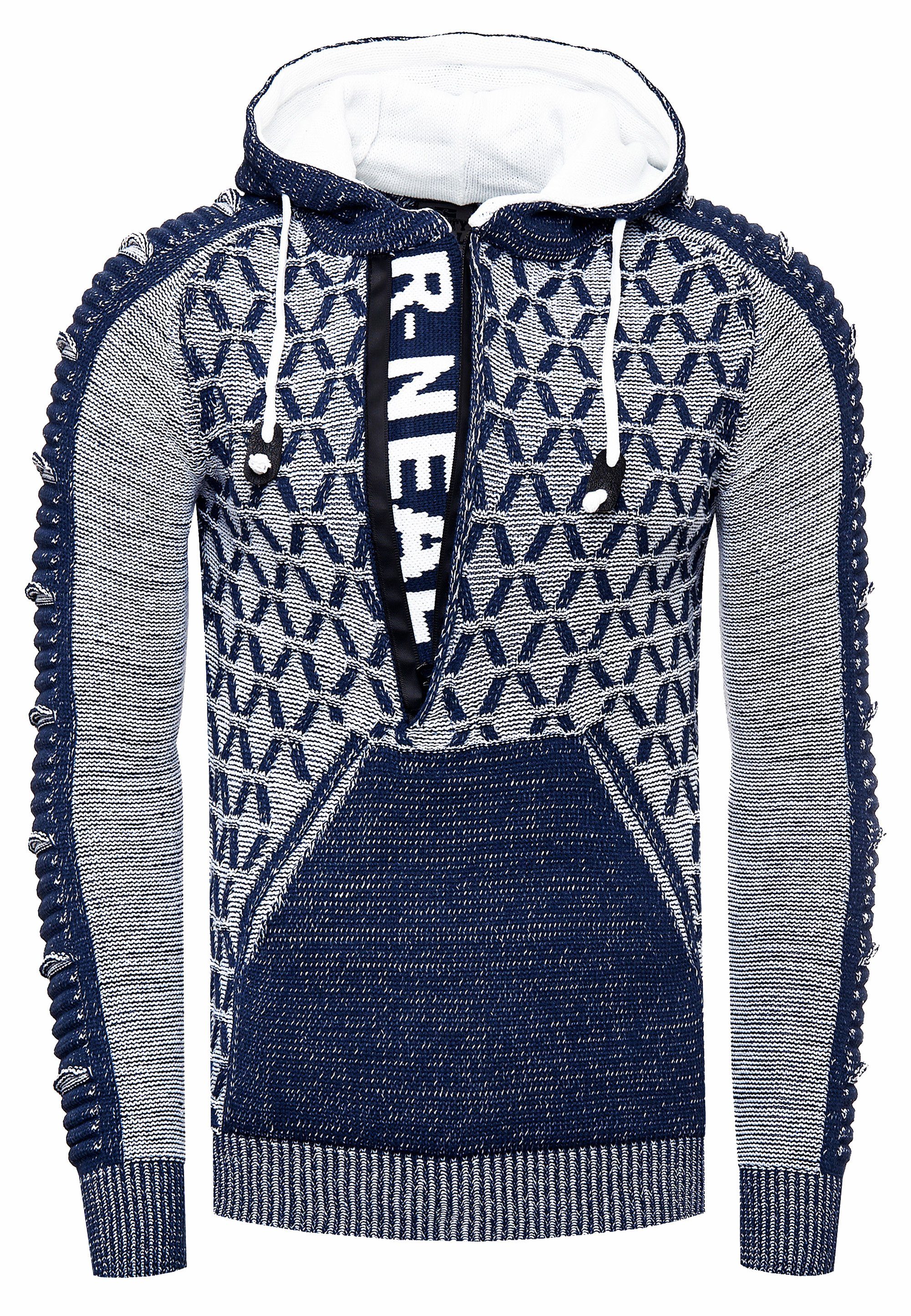 Rusty Neal Kapuzensweatshirt in blau-weiß ausgefallenem Design
