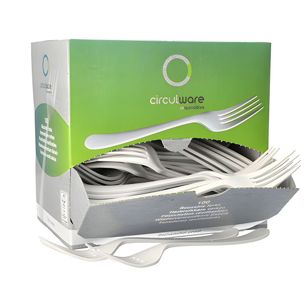 Haval Tafelgabel 600x Circulware Mehrweg PP-MF 19cm weiss Gaia extra stabil Spenderbox
