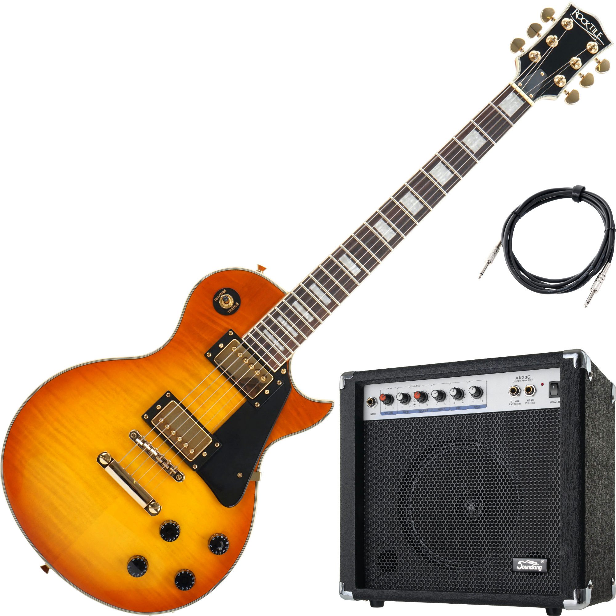 Rocktile E-Gitarre Pro L-200OHB E-Gitarre Orange Honey Burst AK20G Set, Single Cut-Modelle Single Cut-Modelle Single Cut-Modelle, Spar-Set, inkl. Gitarrenverstärker und Kabel, Ahorn-Decke
