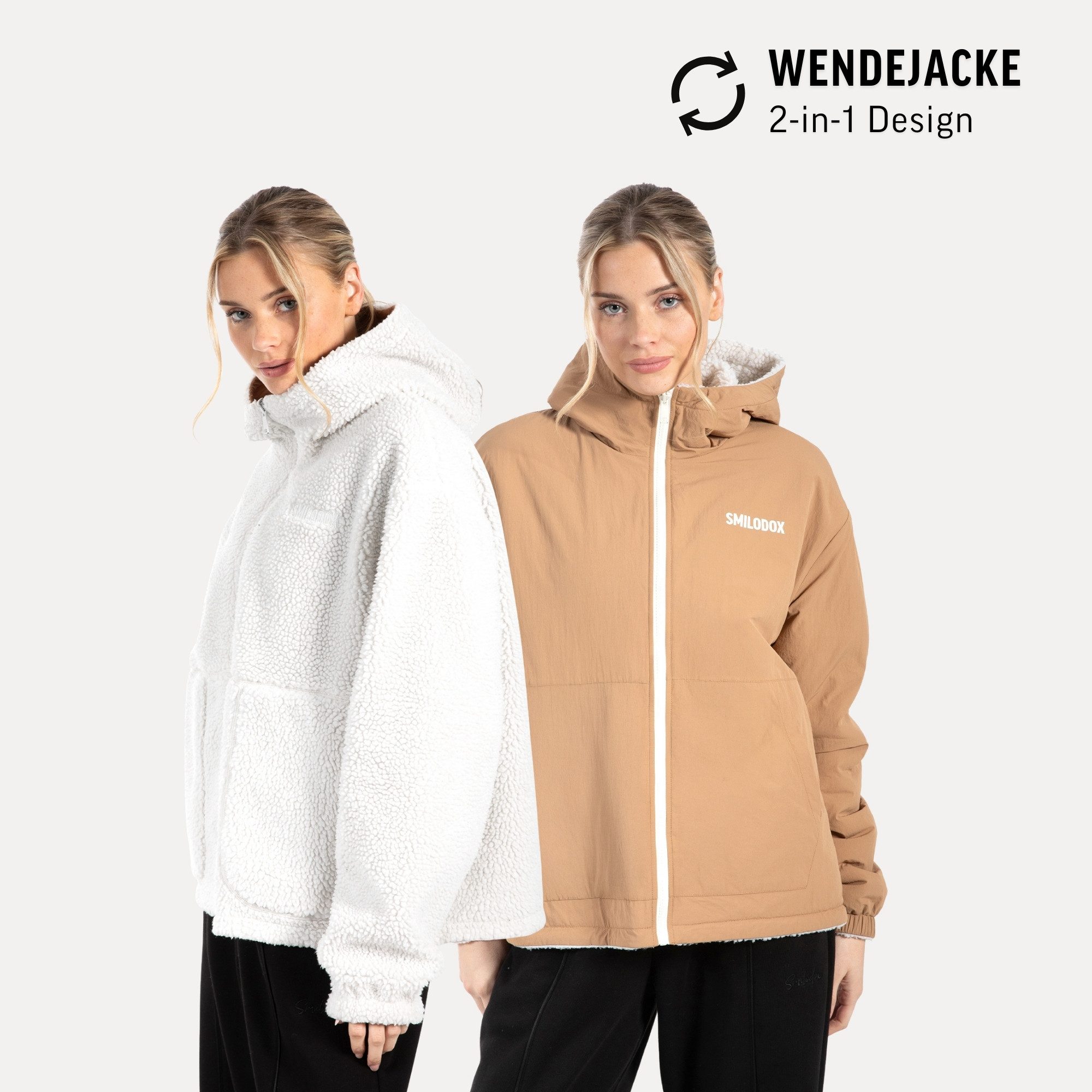 Smilodox Outdoorjacke Elior, Wendejacke mit 2-in-1 Design, Unisex, Winterjacke zwei verschieden Designs, Teddyjacke, flauschig, warme Taschen
