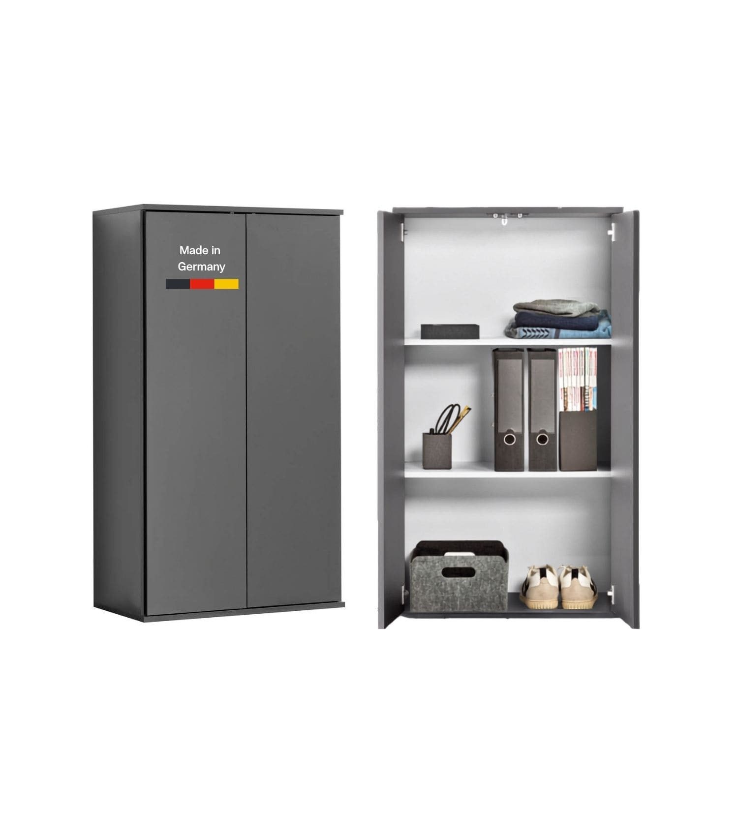 mokebo Mehrzweckschrank Der Schlanke (60x110 cm, mit 2 Einlegeböden) Made in Germany, Aktenschrank, Büroschrank, Schuhschrank in Anthrazit