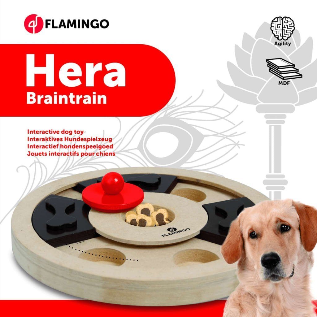 Flamingo Hunde-Ballschleuder 25 cm Hera Hunde-Intelligenzspielzeug Holz